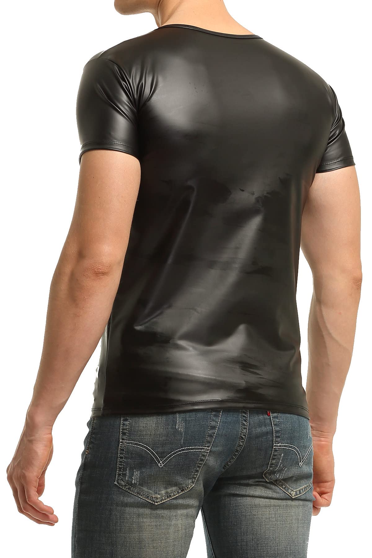 T-shirt pour homme similaire au latex avec empiècement en maille