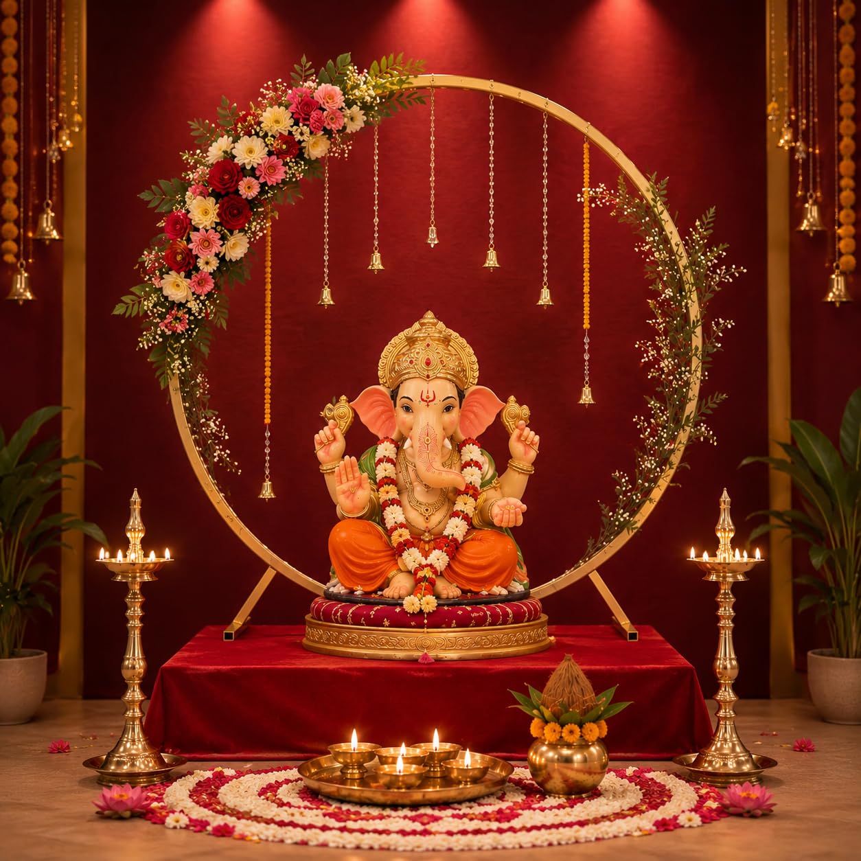 TIED RIBBONS Circular Backdrop Stand Frame (Golden, 28 Inch x 25 Inch) for Ganesh Chaturthi Festival Decoration Home Décor Photo Backdrop Support for Wedding Baby Shower Gifting Item discount deal
