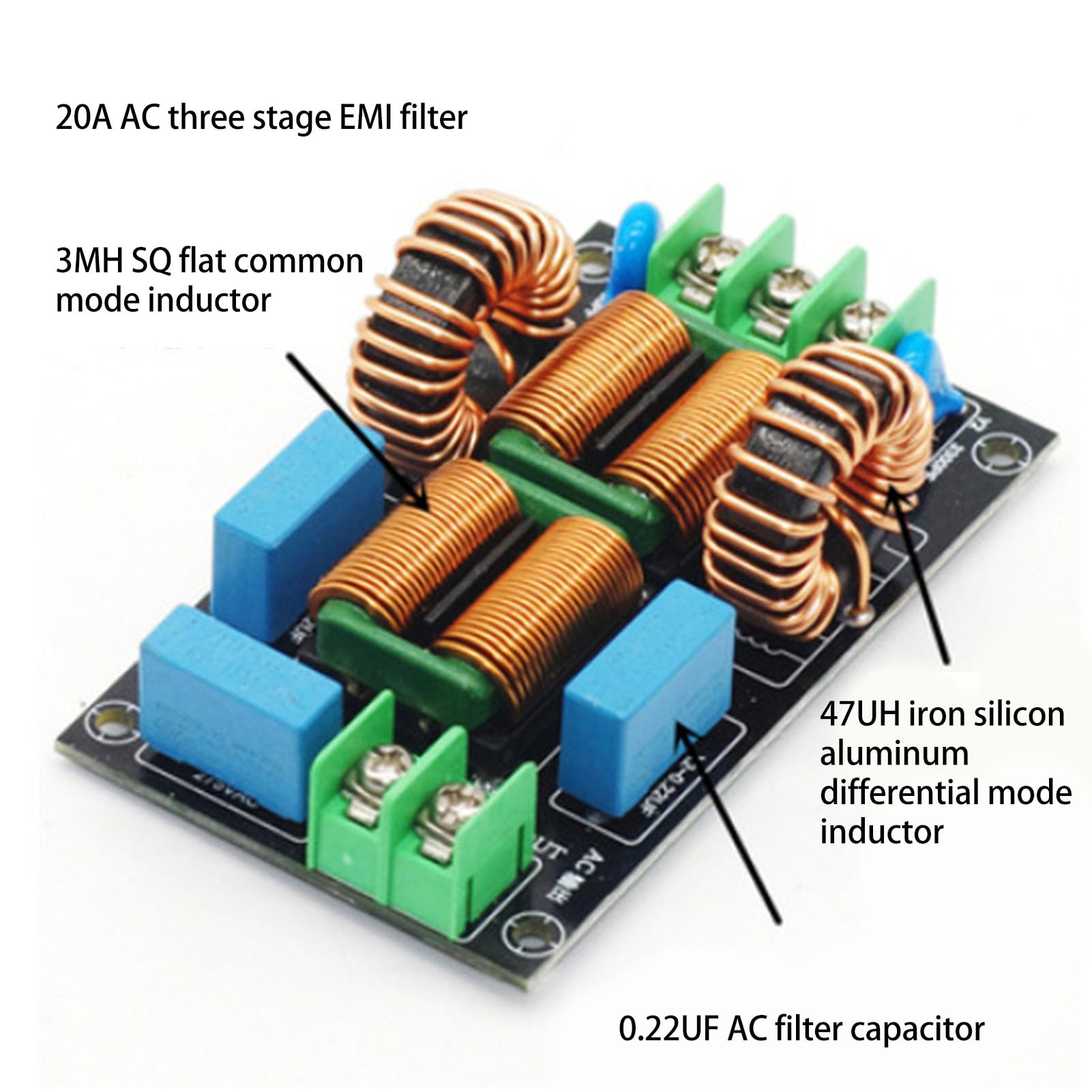 Jadeshay Filtre EMI d'alimentation CC, Filtre EMI 20a 3 étages Excellent Filtrage du Bruit Amplificateur Audio Carte De Filtrage d'alimentation AC110V-250V