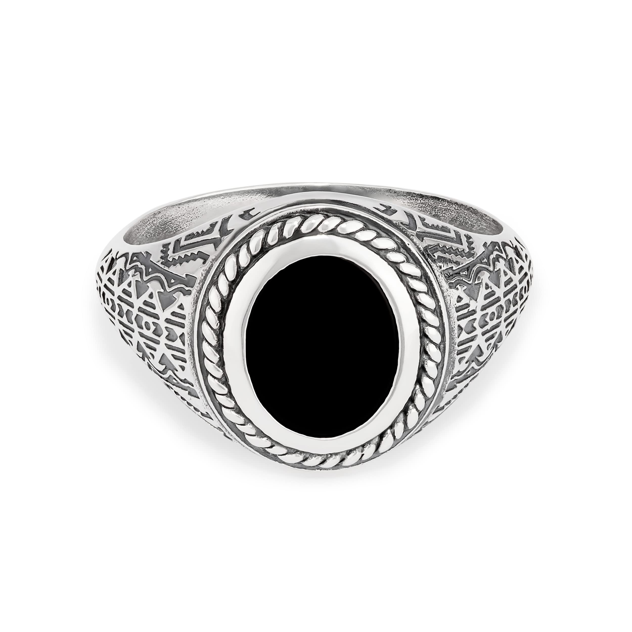 NKlaus anello con pietre preziose da uomo 66 mm anello Viking 925 argento onice nero autentico solitario vintage da dito 14209