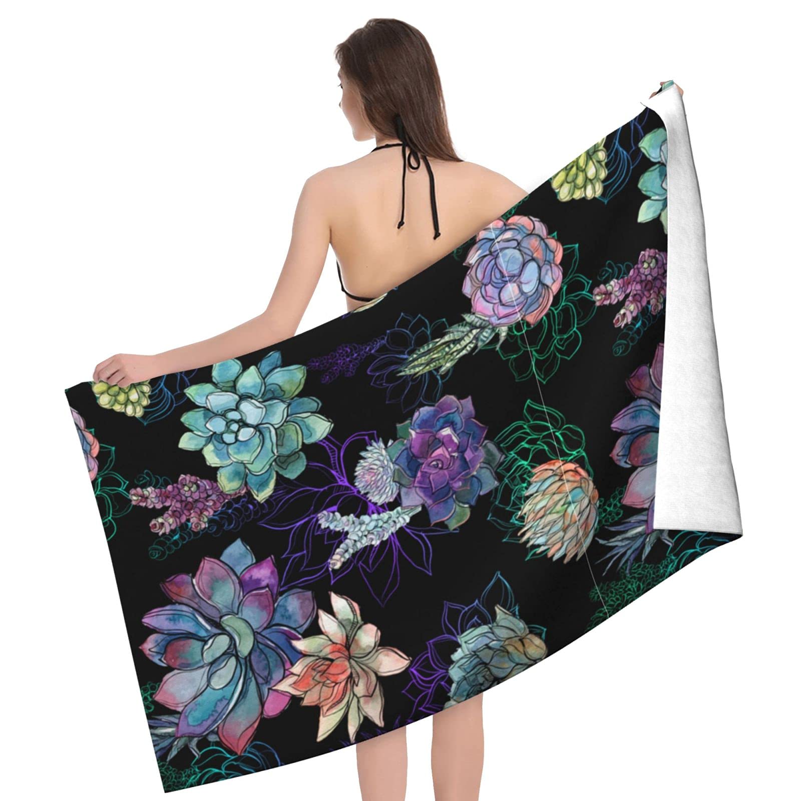 LSRCPD Succulents Beach Towel Highly Absorbent Microfiber Beach Blanket Soft Bath Towels 80 x 130 cm
