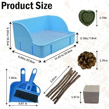 12Pcs Rabbit Litter Box for Cage, Bunny Potty Trainer Corner Guinea Pig Plastic Square Grate Toilet, Pet Bedding Litter Box for Small Animal Ferret Hamster Hedgehog (Blue)