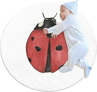 Tapis Rond Coccinelle dessinée à la Main Tapis Moelleux pour Le Salon de la Chambre à Coucher Salle de Jeux pour Enfants de Super Doux 100x100cm