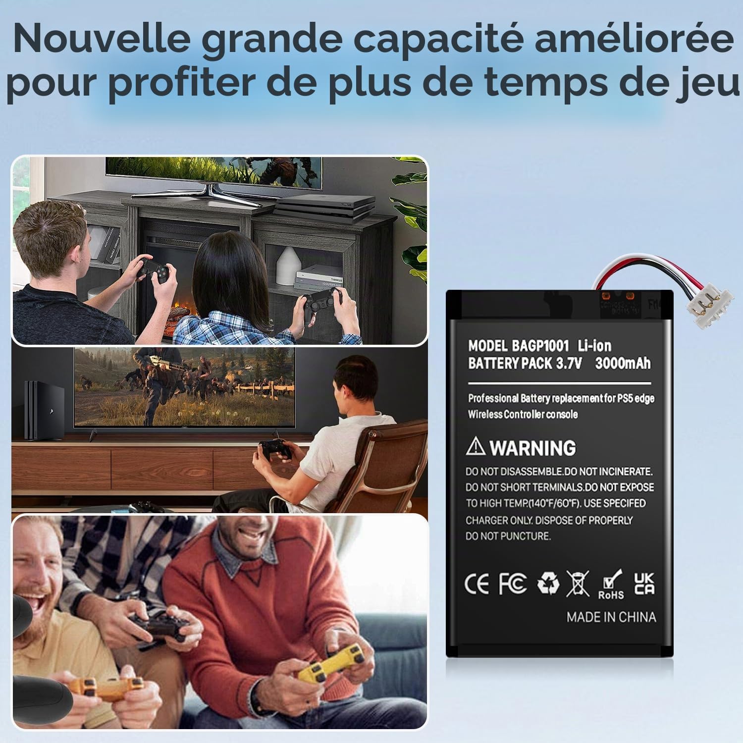 Batterie pour PS5 DualSense Edge, batterie de rechange haute capacité 3000mAh pour contrôleur sans fil Sony PlayStation 5 DualSense Edge CFI-ZCP1 avec kit d'outils