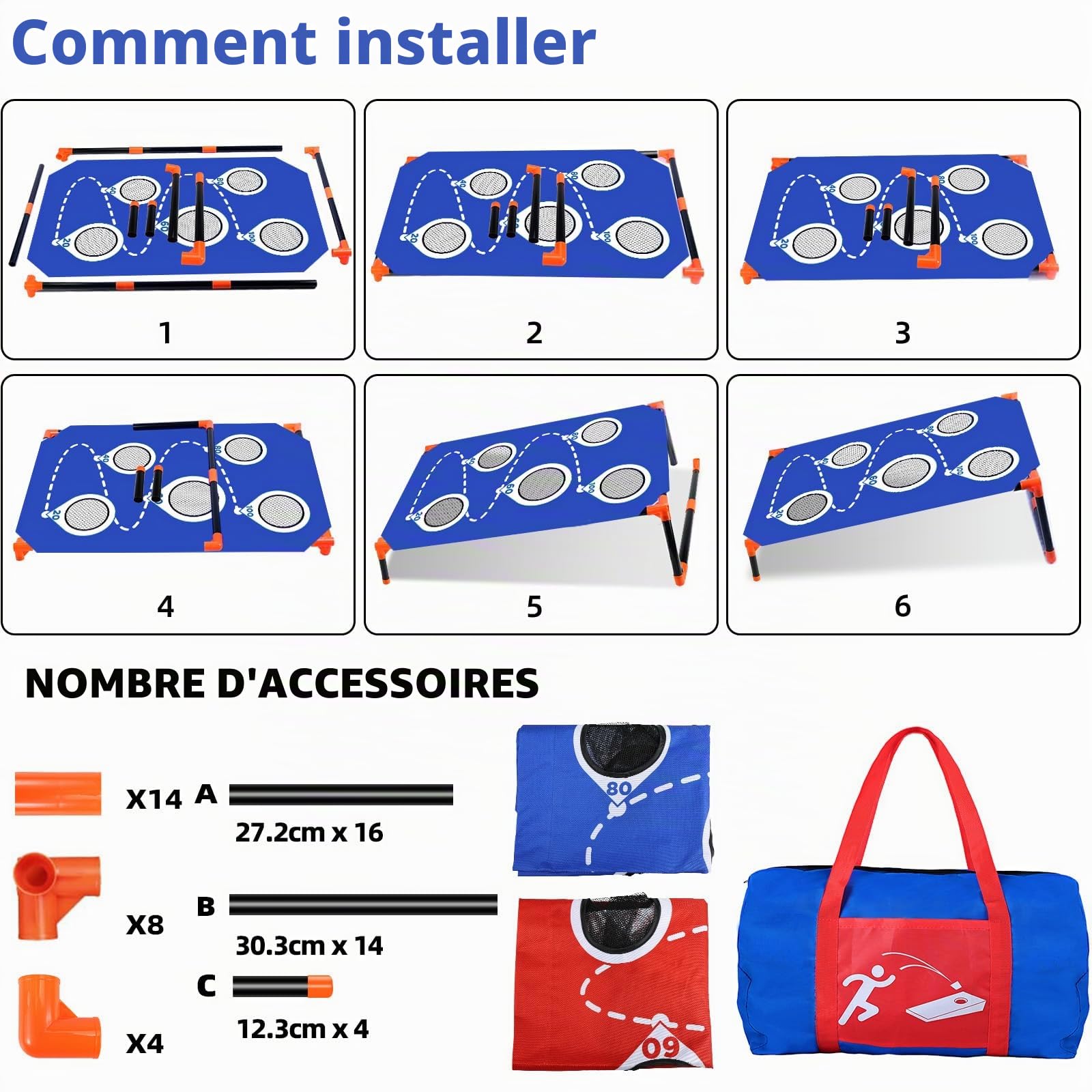 Jeu de Cornhole Portable Sacs de Cornhole d'extérieur avec Cadre en PVC et Cinq Trous pour marquer des Points pour Enfants/Adultes, Jardin, pelouse, Jeux de Plage, Camping, Jeux de Plage