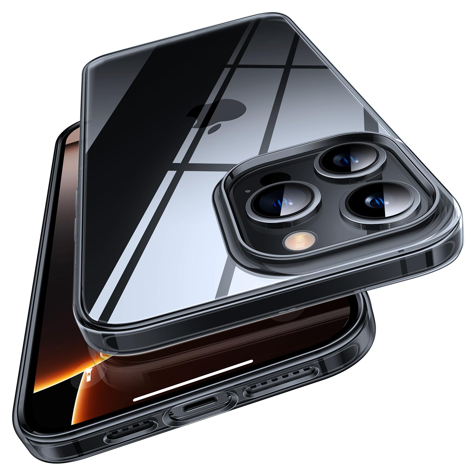 TORRAS Crystal Clear for iPhone 16 Pro Case, Ultra-Thin [Non-Yellowing] [Military Protection] Slim Fit Silicone TPU Cover for iPhone 16 Pro Phone Case, Soft, Black, 6.3 inch,