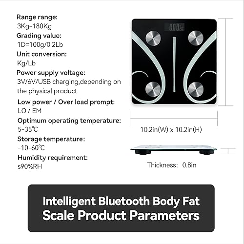 Miniatura 5 de Báscula digital de baño, báscula inteligente con pantalla LED grande y diseño de esquina redonda, precisa a 0.0 lbs0.05 libras, báscula de grasa