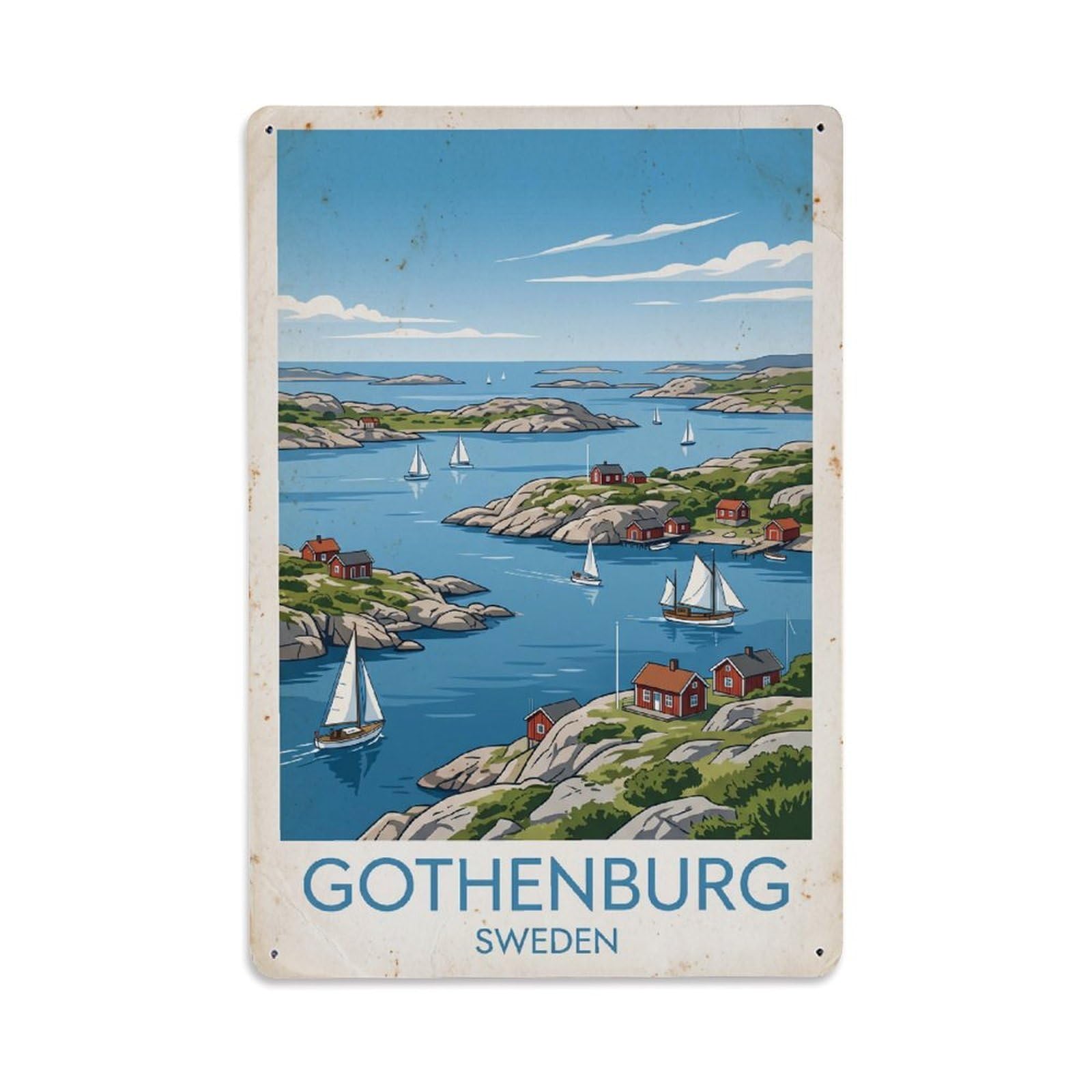 Vintage Travel Gothenburg Sweden Islands Metal Tin Sign