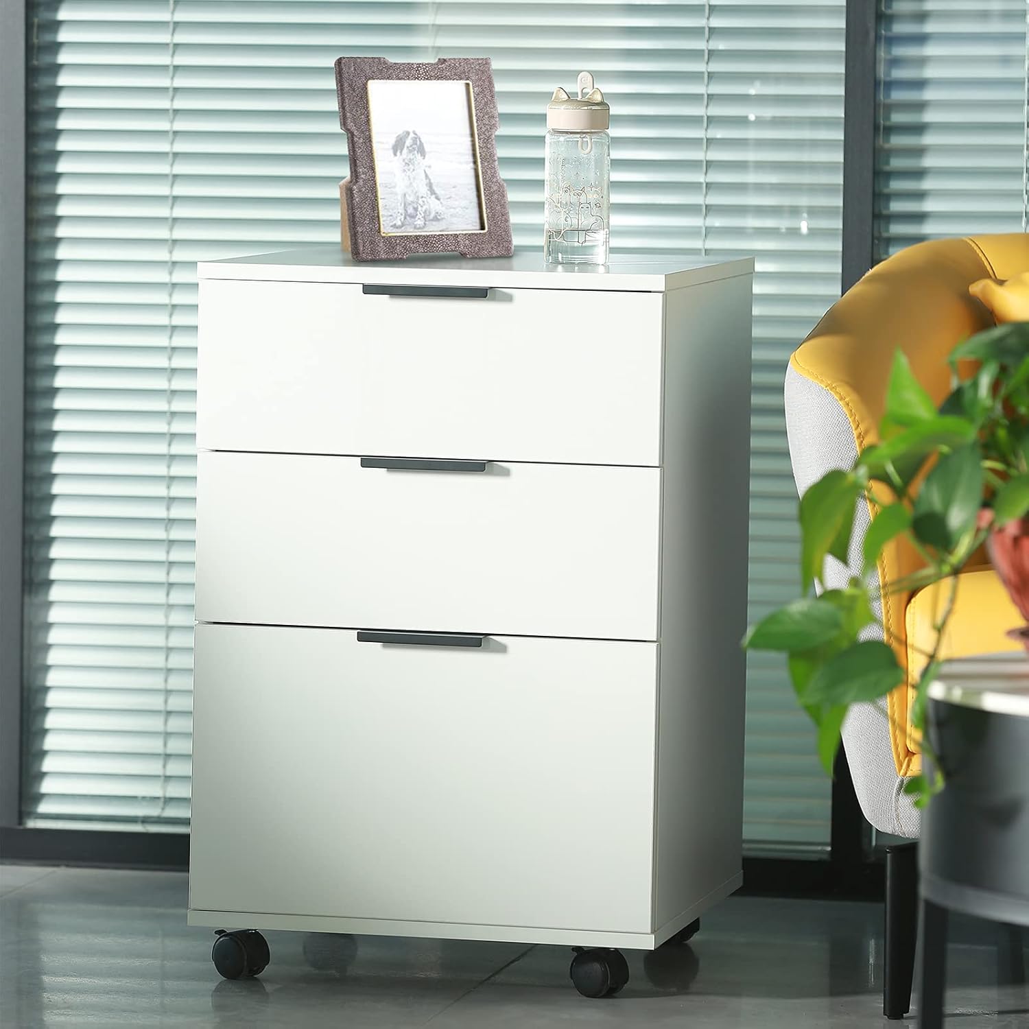 DASROOM 3 Drawer Rolling Wood File Cabinet Home Office Portable Vertical Mobile Storage Filing Cabinet with Wheels, Assembly Required, White : Office Products