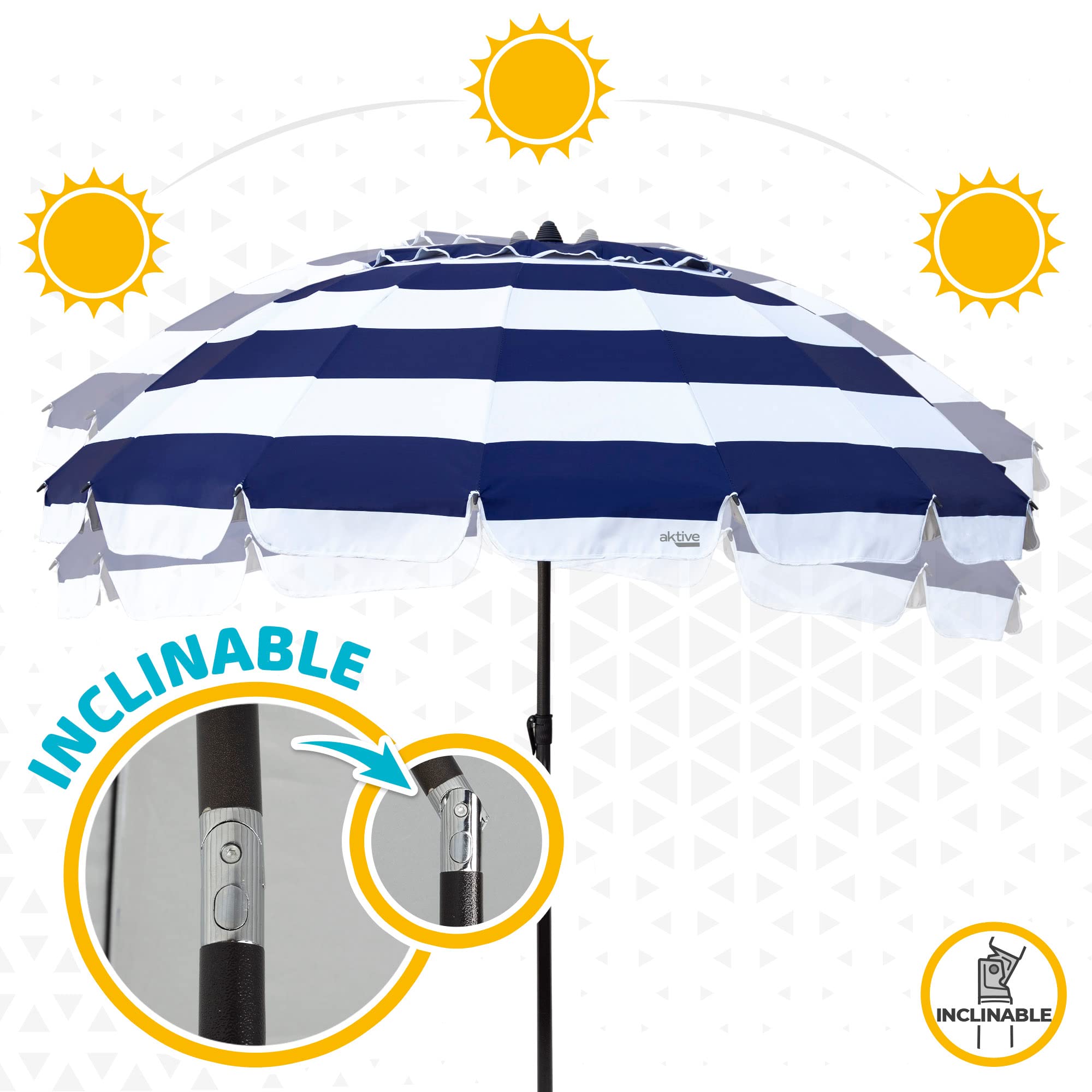 AKTIVE 62247 | Ombrellone da spiaggia antivento con protezione UV50 | Ombrellone da spiaggia Ø240 con altezza regolabile e asta inclinabile | Ultra antivento | Include borsa per un facile trasporto