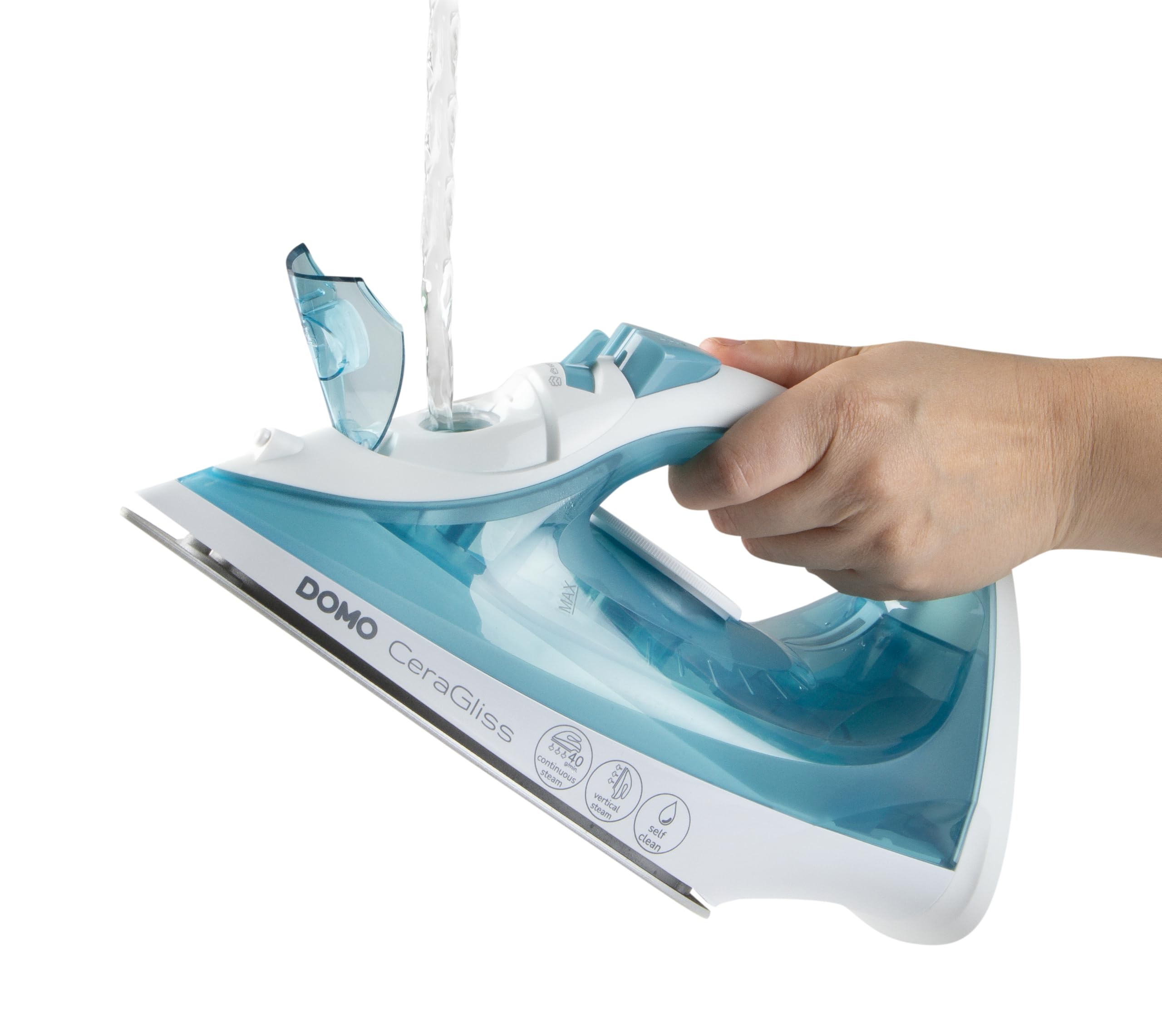 DOMO DO7060S CeraGliss - Plancha de vapor (función de autolimpieza, depósito de agua de 320 ml, vapor de 40 g/min), color azul