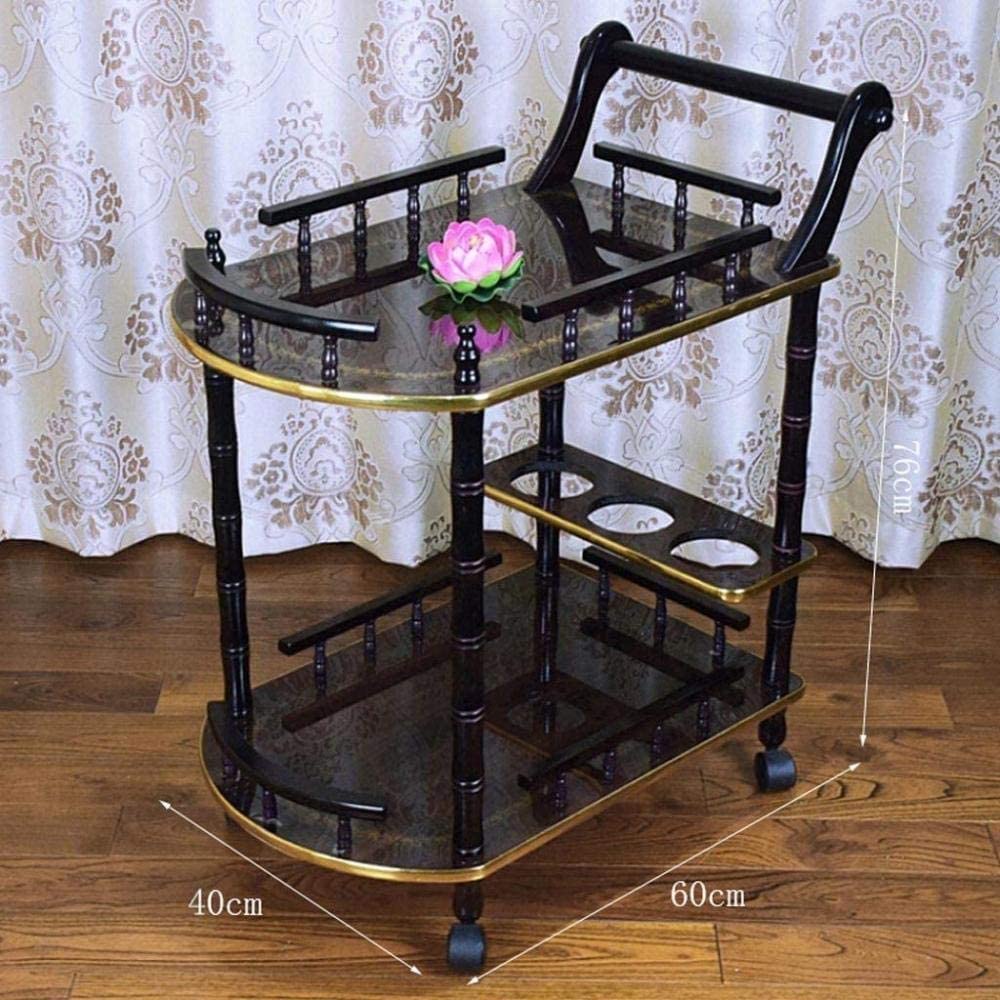 Carrello Bar con Ruote per servire, Cucina da Patio, per Feste, Carrello da Cucina, Carrello da Catering, Pannello in Legno massello, Carrello da Bar in Vetro a 3 Livelli