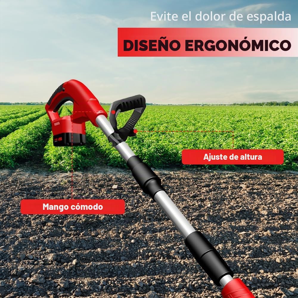 Motoazada Eléctrica Sin Cable, Motocultor Eléctrico con 2 Baterías de 3000 mAh, Ancho de Trabajo 25 cm, Profundidad de Labranza 15 cm, Velocidad 360 RPM, para Césped, Huerto y Jardín