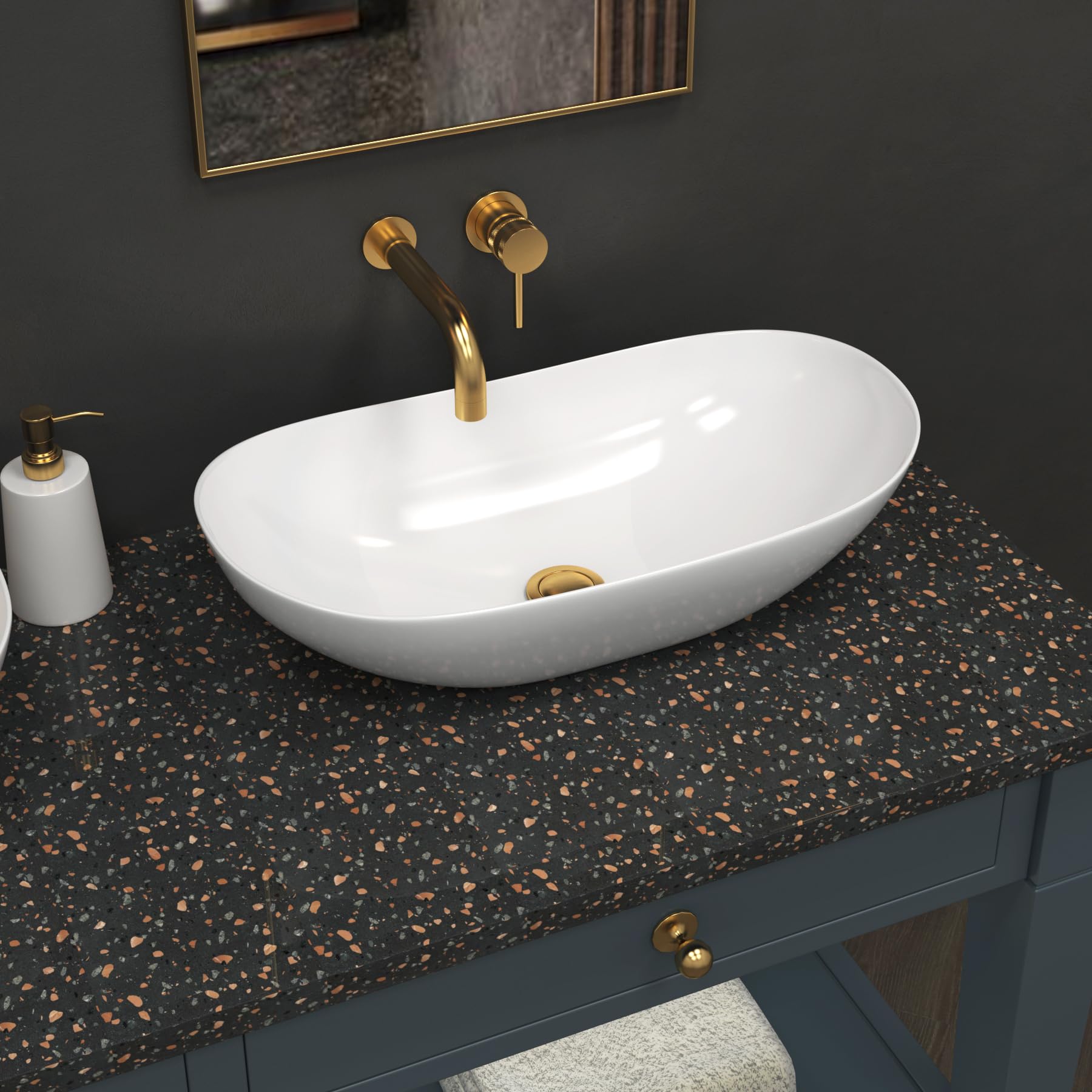 Royal Bahtrooms White Ceramic Counter Top Basin Sink Oval Vessels 615mm Sit On Worktop
