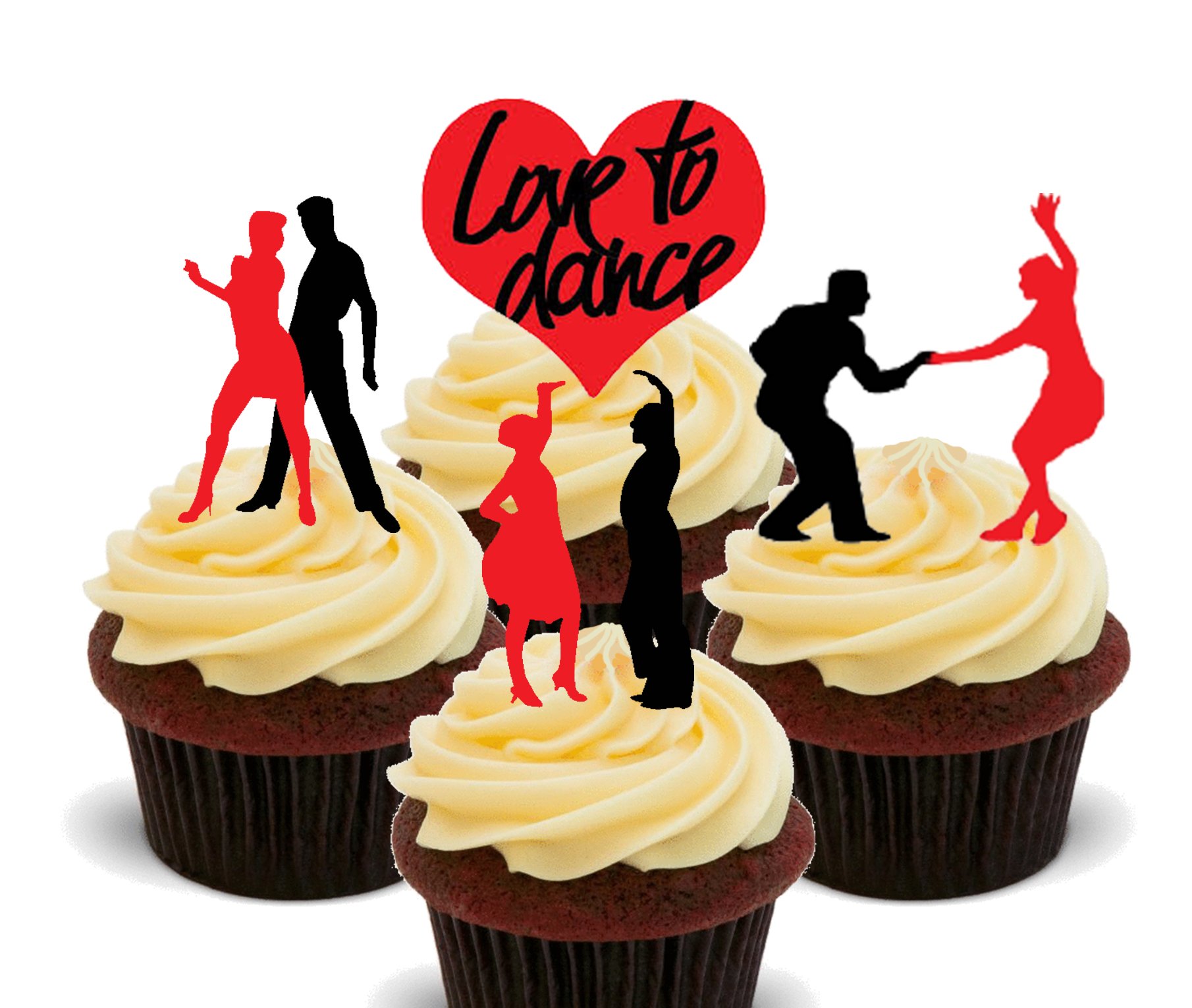 Made4You Love to Dance Silhouettes, Edible Cupcake Toppers - Stand-up Wafer Cake Decorations (Pack of 12)