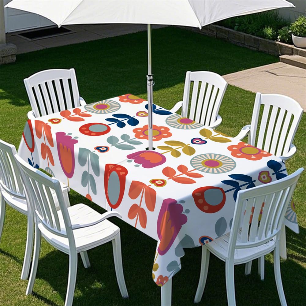 Chickwin Tovaglia da Esterno con Foro per Ombrellone e Cerniera, 3D Fiori Stampa Tovaglia Rettangolare Antimacchia Lavabile Resistente per Tavolo da Giardino, BBQ, Feste (Mazzo Di Fiori,300x150cm)