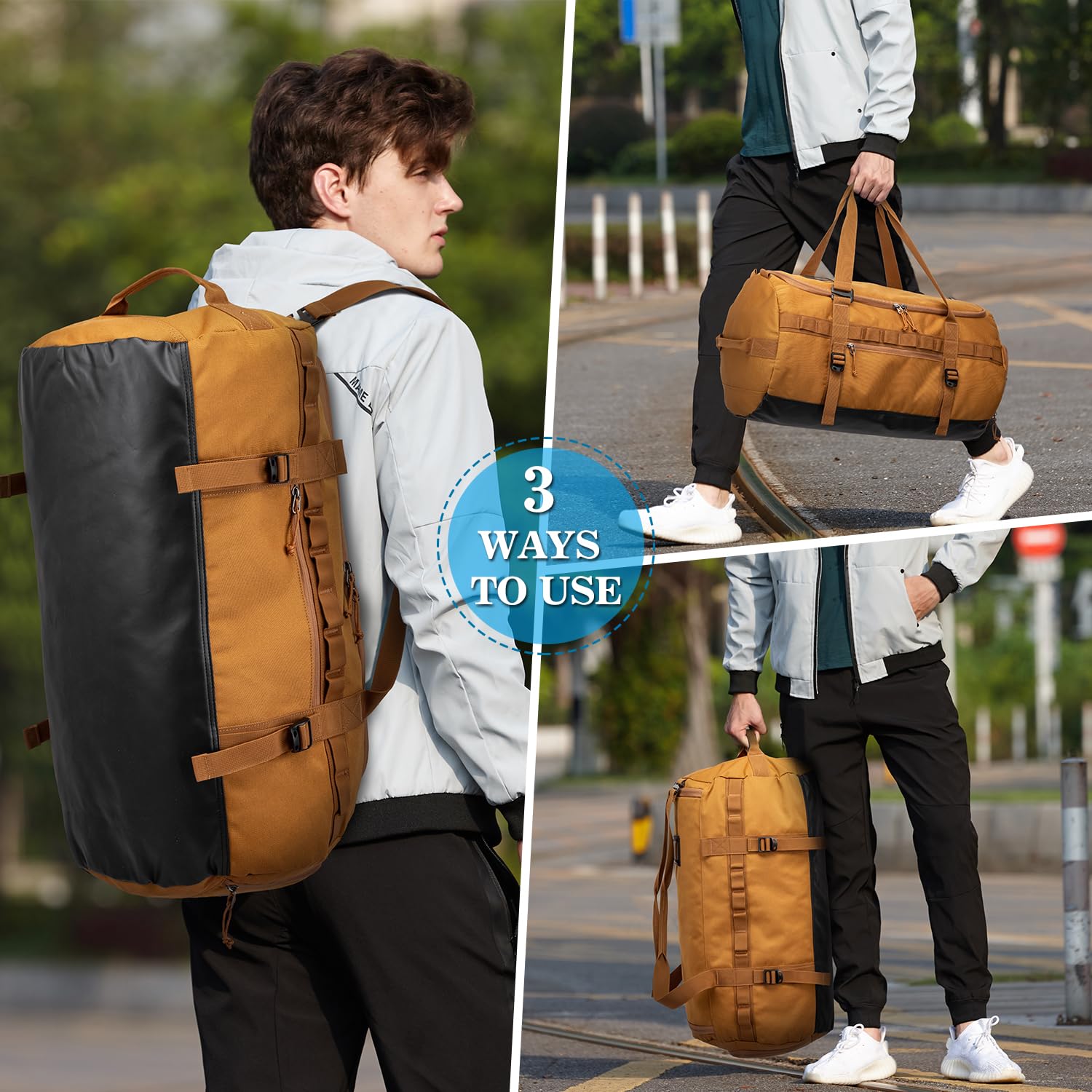 Lyweem Sports Gym Bag Mens, Large 60L Tactical Travel Duffle Bag with Shoes Compartment Women, Overnight Duffel Bag Backpack - Image 2