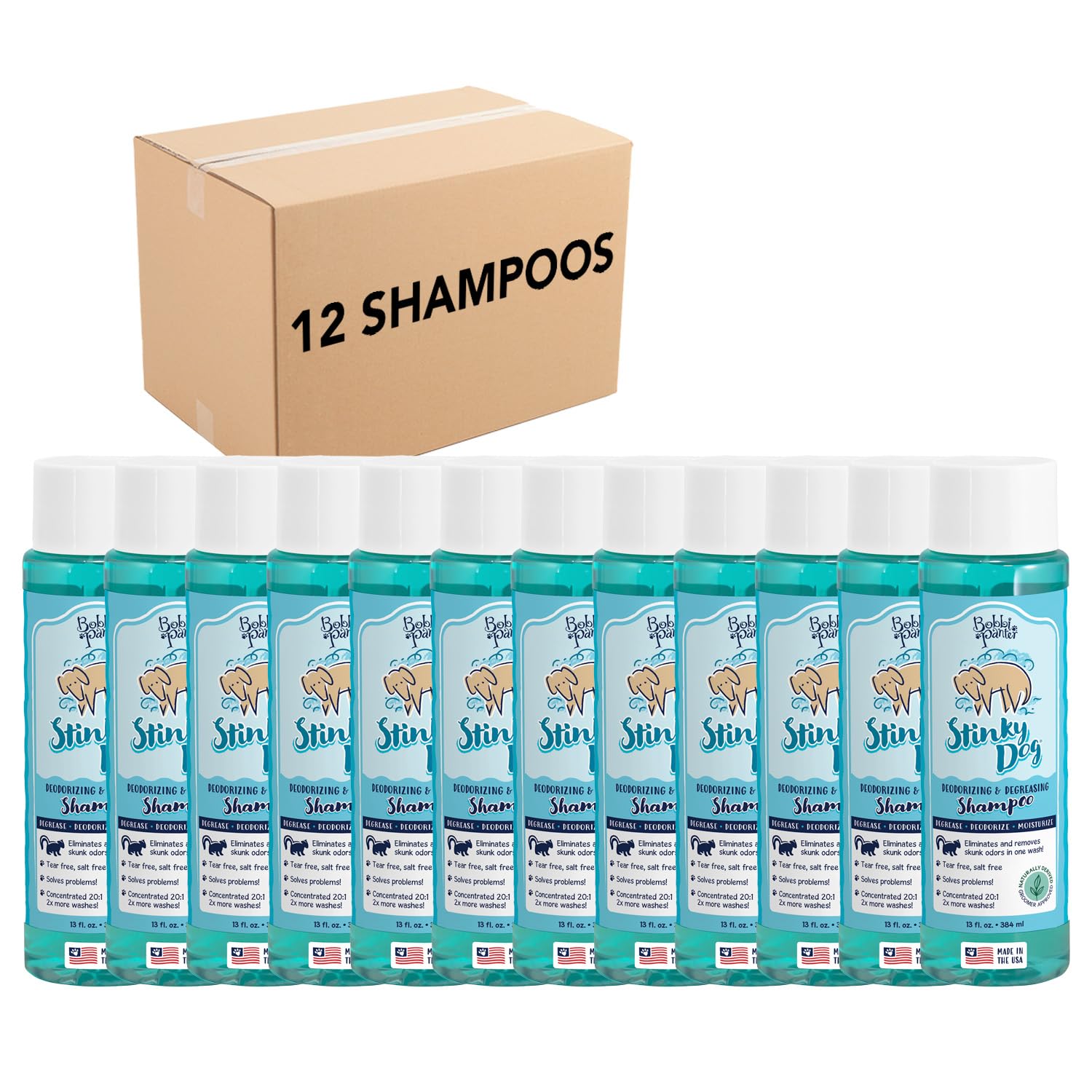 Bobbi Panter Dog Shampoo - Made in USA - All Natural Formula for Heavy Duty Deodorizing &amp; Degreasing - Concentrated 25:1 for Professional Groomers - Fresh Clean Scent, 13 Oz (Case of 12)