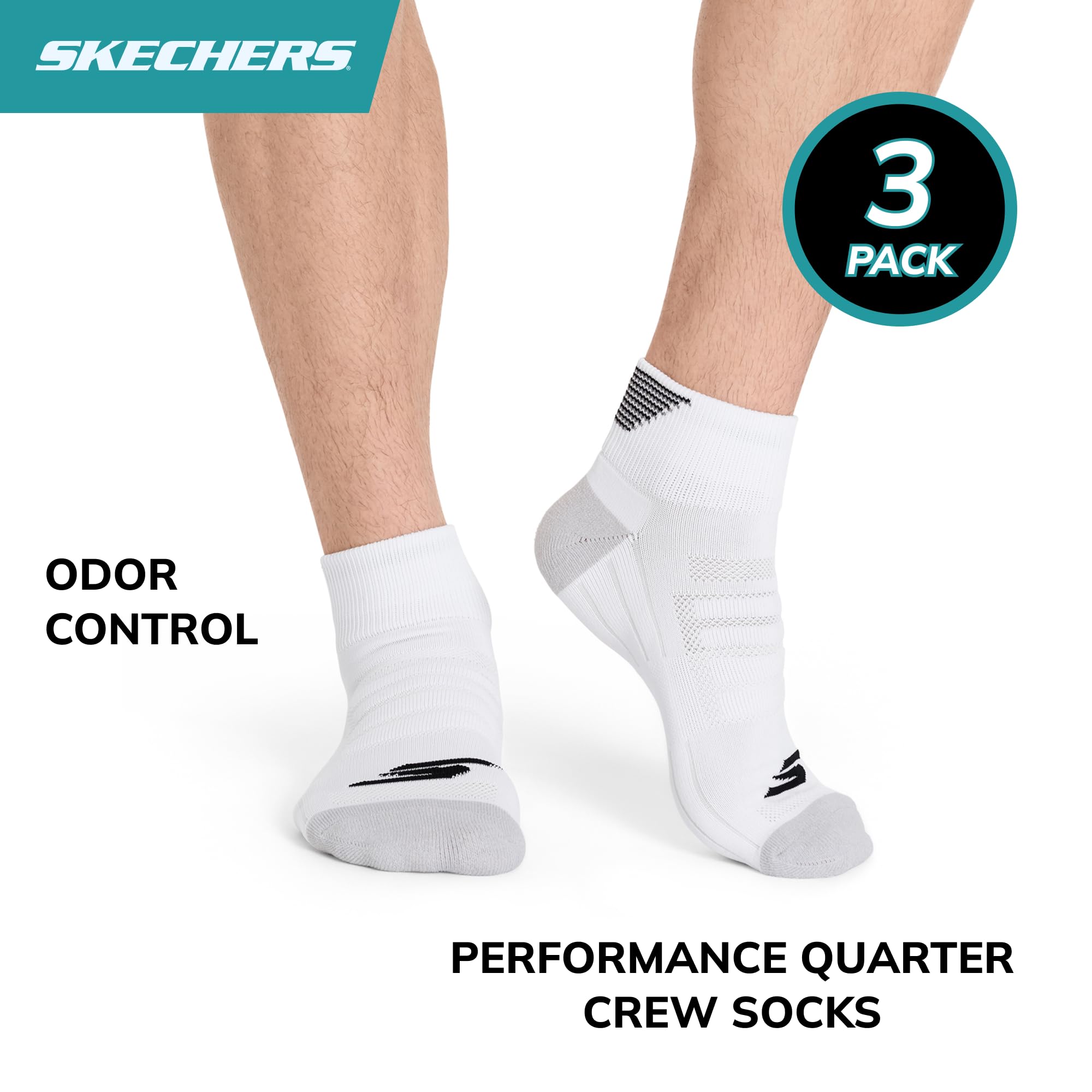 Skechers skarpety Mężczyźni 3-pack Performance Golf Quarter Crew Socks, Odor Control & Mesh Ventilation