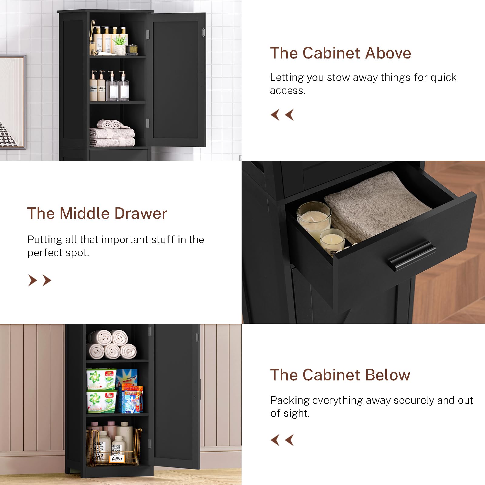 67.1" Tall Storage Cabinet With 6 Shelves & Drawer - Slim Freestanding Cabinet For Bathroom, Kitchen, Living Room