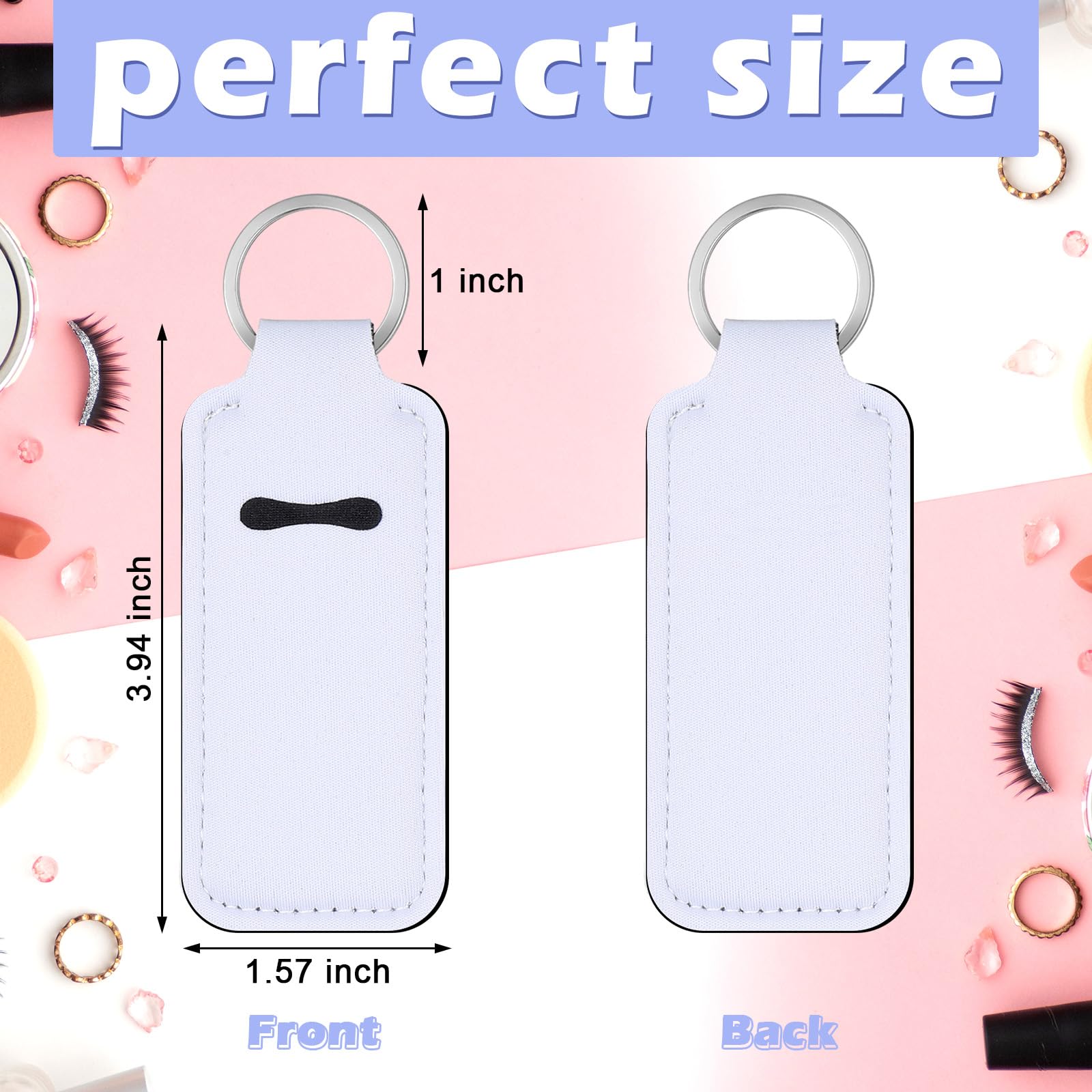 Ferreve 100 Pcs Sublimation Keychain Blanks Bulk Lipstick Holder Sublimation Lip Balm Gloss holder Neoprene Blanks Portable Protective Cases for Women DIY Key Ring Travel Supplies