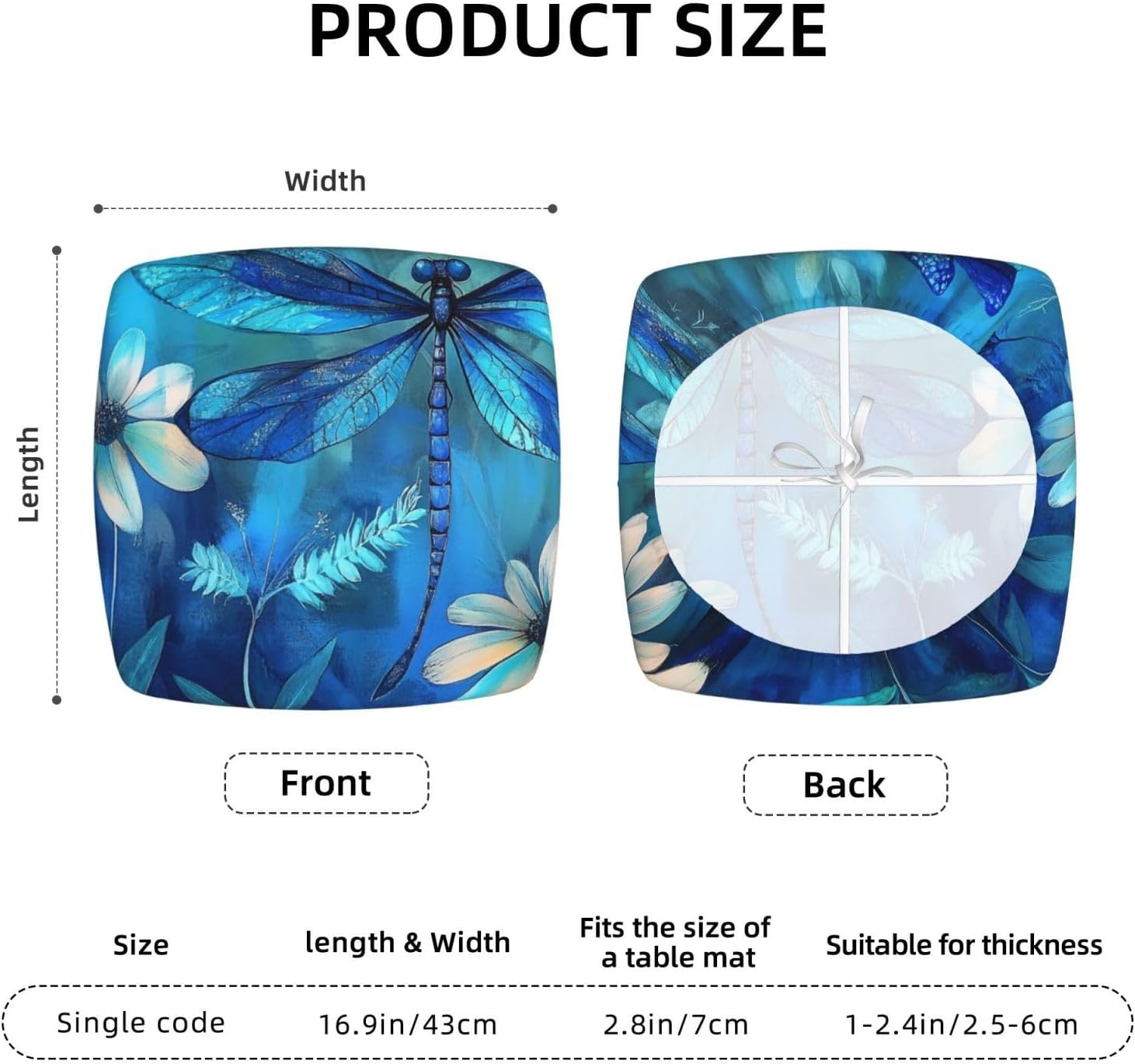 Art Blue Dragonfly Print Square Cushion Covers 6 Pcs Set Elastic Non-Slip Seat Cushion Slipcovers Pet Furniture Protectors for Chair, Sofa