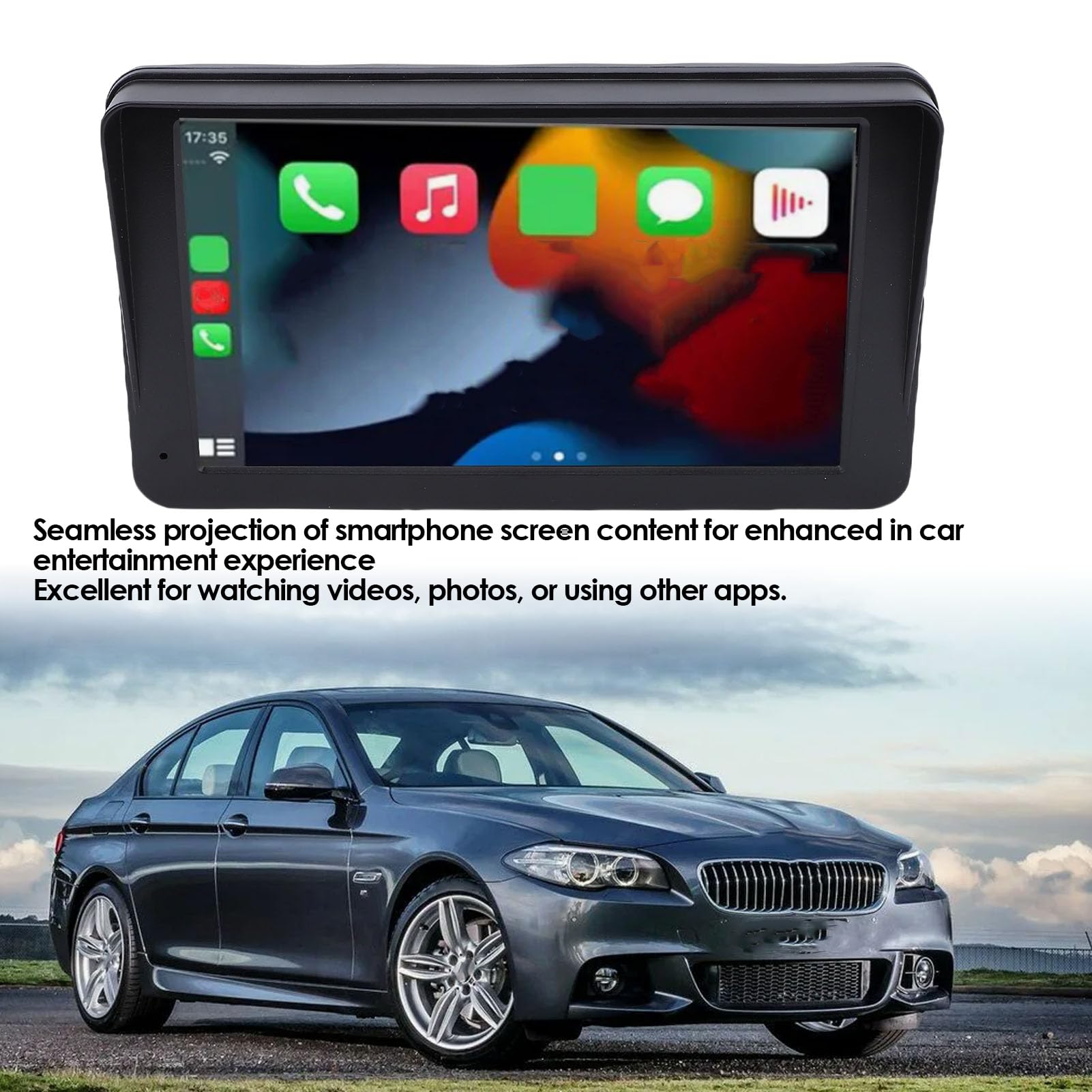 Bezprzewodowy Ekran Carplay do Samochodu, 7-calowy Ekran Dotykowy HD Przenośne Samochodowe Stereo Android Auto z łączem Lustrzanym Bluetooth AUX Radio FM Sterowanie Głosowe