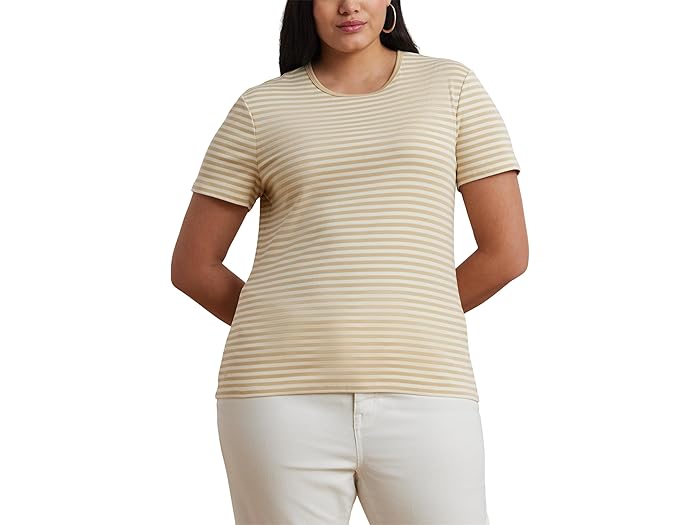 Lauren Ralph Lauren Plus Size Striped Stretch Cotton Crew Neck Tee - Image 4