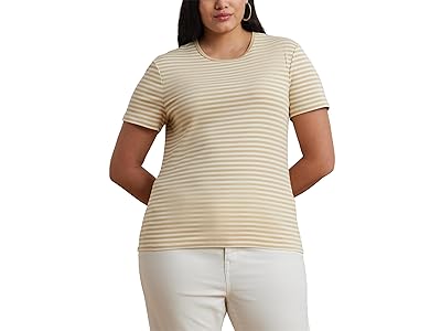 Lauren Ralph Lauren Plus Size Striped Stretch Cotton Crew Neck T-Shirts Women