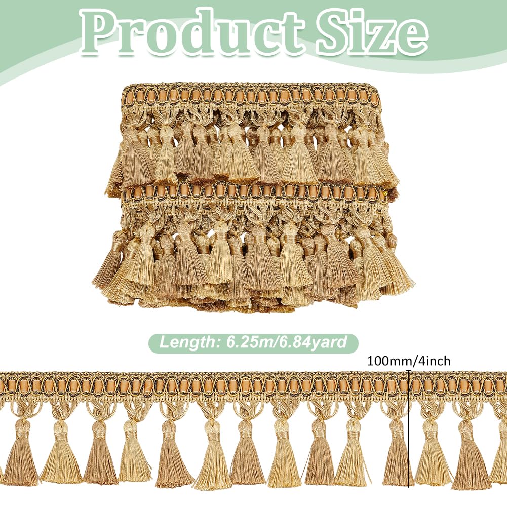PH PandaHall 6.25 Iarde Passamaneria Decorativa con Nappine Frangia Nappa Dorata, 10cm Passamaneria per Tende con Nappe Bordatura Decorativa per Tende Tovaglie Decorazioni Casa