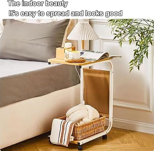 Miniatura 7 de Mesa auxiliar pequeña para sala de estar, mesa auxiliar auxiliar con ruedas, con bolsa de almacenamiento en forma de U, fácil de mover, mini mesa