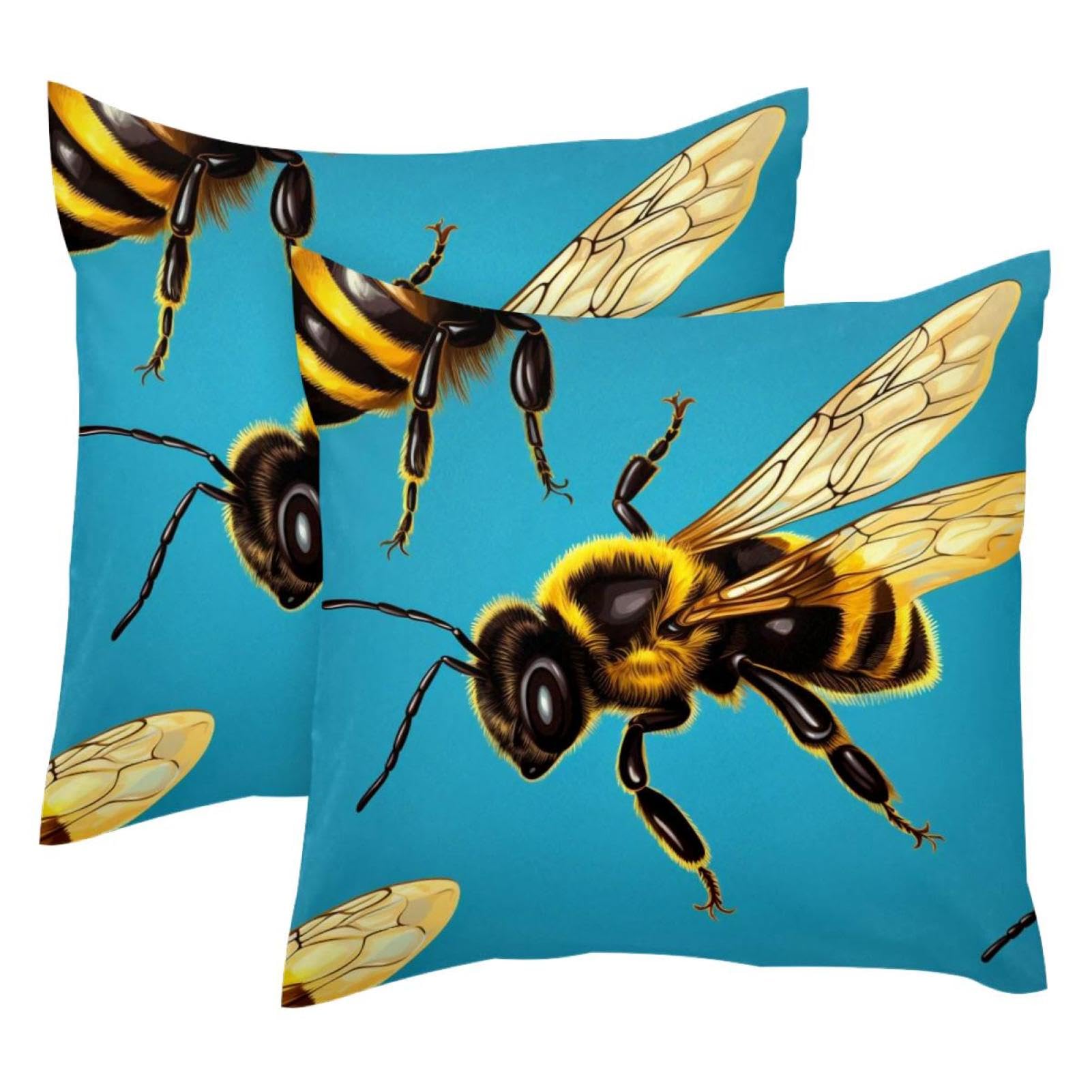 Vapokf Multi Bee Pattern 2Pcs Throw Cushion Covers Soft Velvet Pillow Case Modern Decorative Double-Sided Designs Pillowcase, 50X50cm (Inserts Not Include)