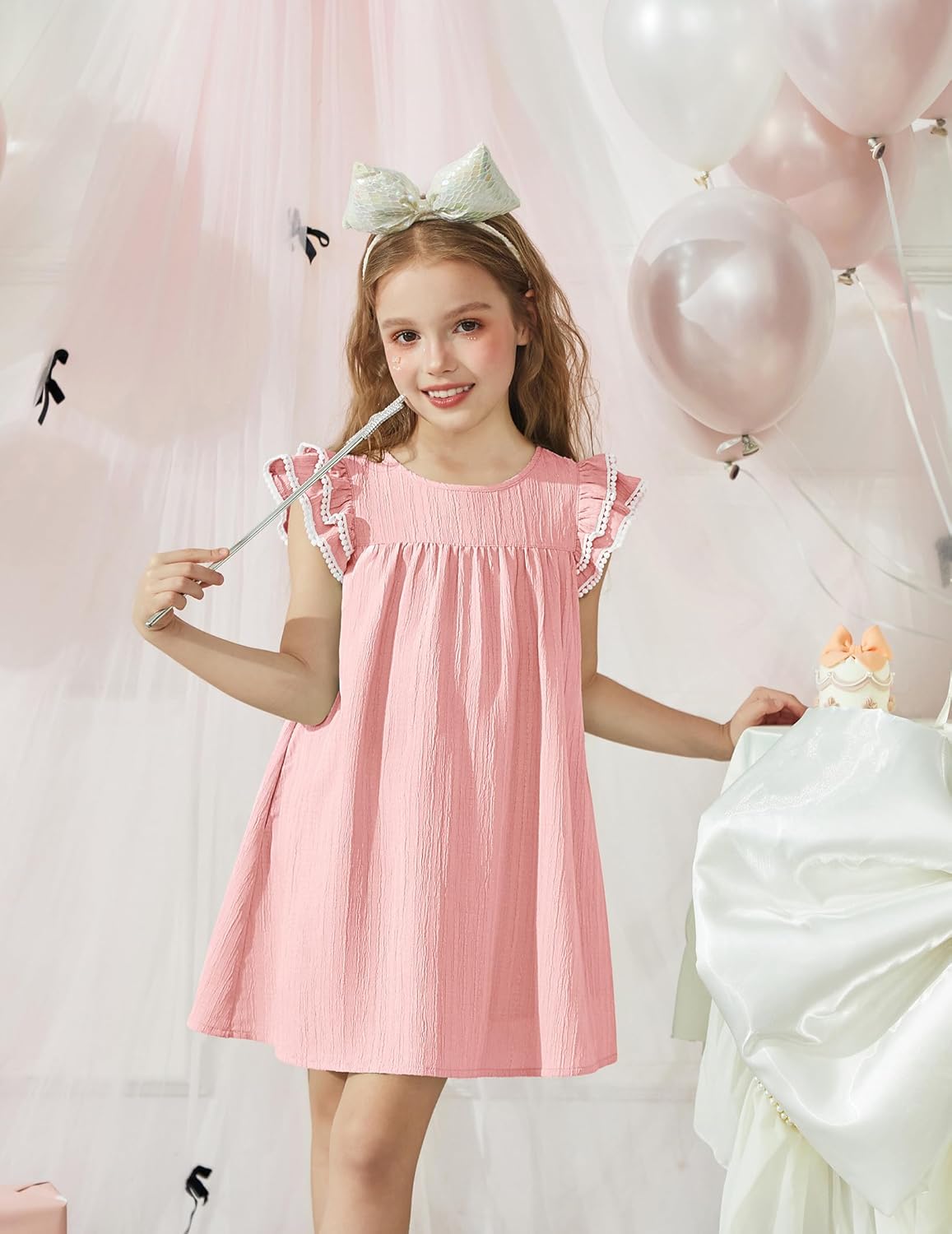 Arshiner Girls Summer Dress Toddler Ruffle Sleeve Dresses Kids Swing Casual Beach Boho Sundress with Pockets for 1-7t - Image 6