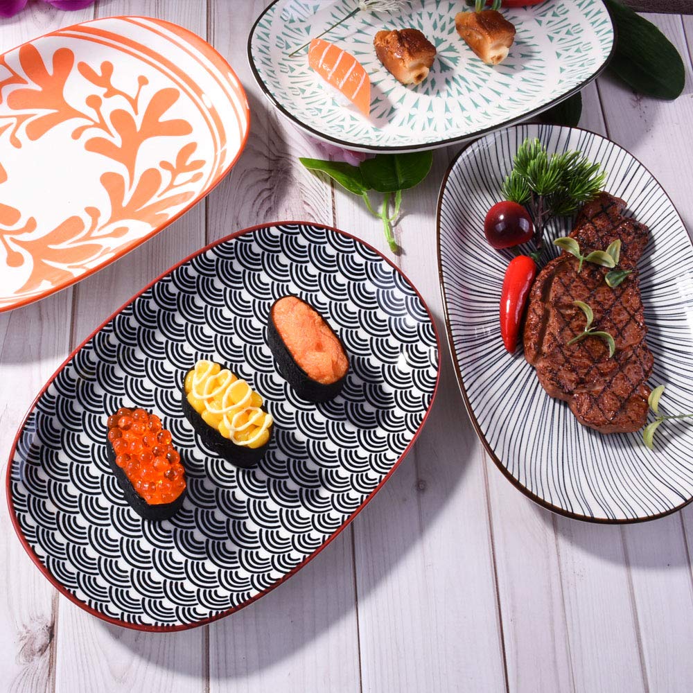 Family Dinner Plates set of 4, Japanese Glazed Ceramic Plate Family