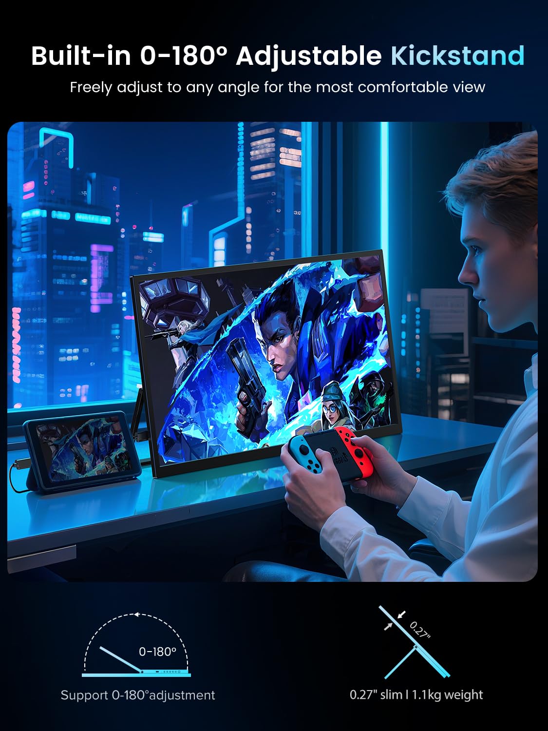 Uperfect 18,5-calowy 120Hz przenośny monitor do gier z 1920 * 1080 Full HD ekranem IPS ochronnym dla oczu, USB C Mini HDMI dla laptopa, PC, telefonu komórkowego, PS4/5, Xbo, Raspb Pi, kompatybilny z