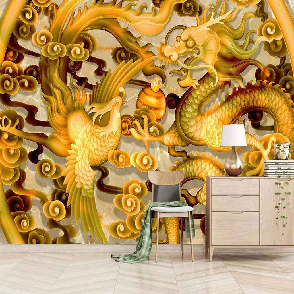 Art mural moderne dragon de jade trompe l'oeil haut de gamme 200x140 cm