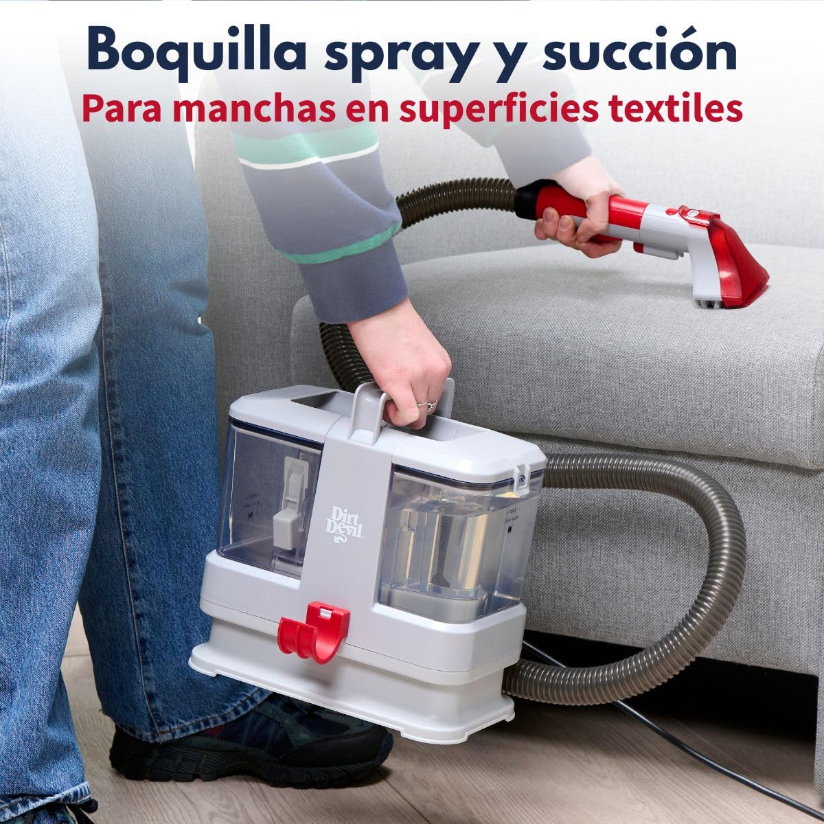 Dirt Devil Limpiador de tapicería DD1005 – Limpiador de alfombras aspirador con función de pulverización – Aspirador para sofá, sofá, alfombra, textiles y coche – Aspirador húmedo 0,8 l tanque de agua