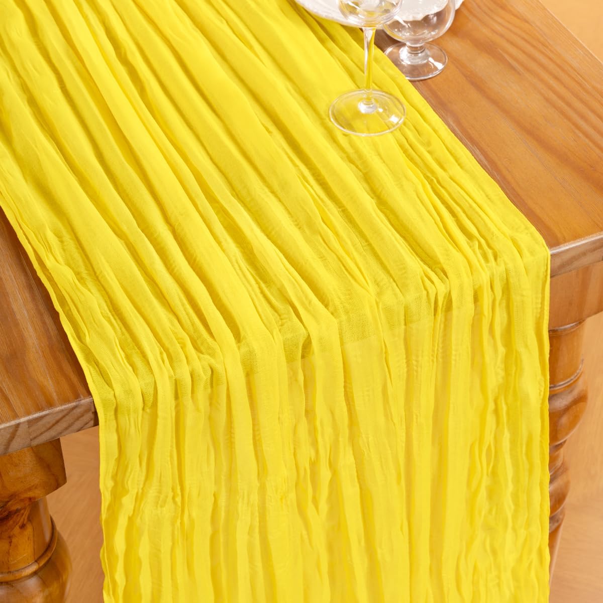 DeZerlor Lemon Yellow Cheesecloth Table Runner 10 Pack Summer Table Runners Boho Gauze 120 Inches Cheese Cloth Table Decor for Wedding Bridal Baby Shower Parties
