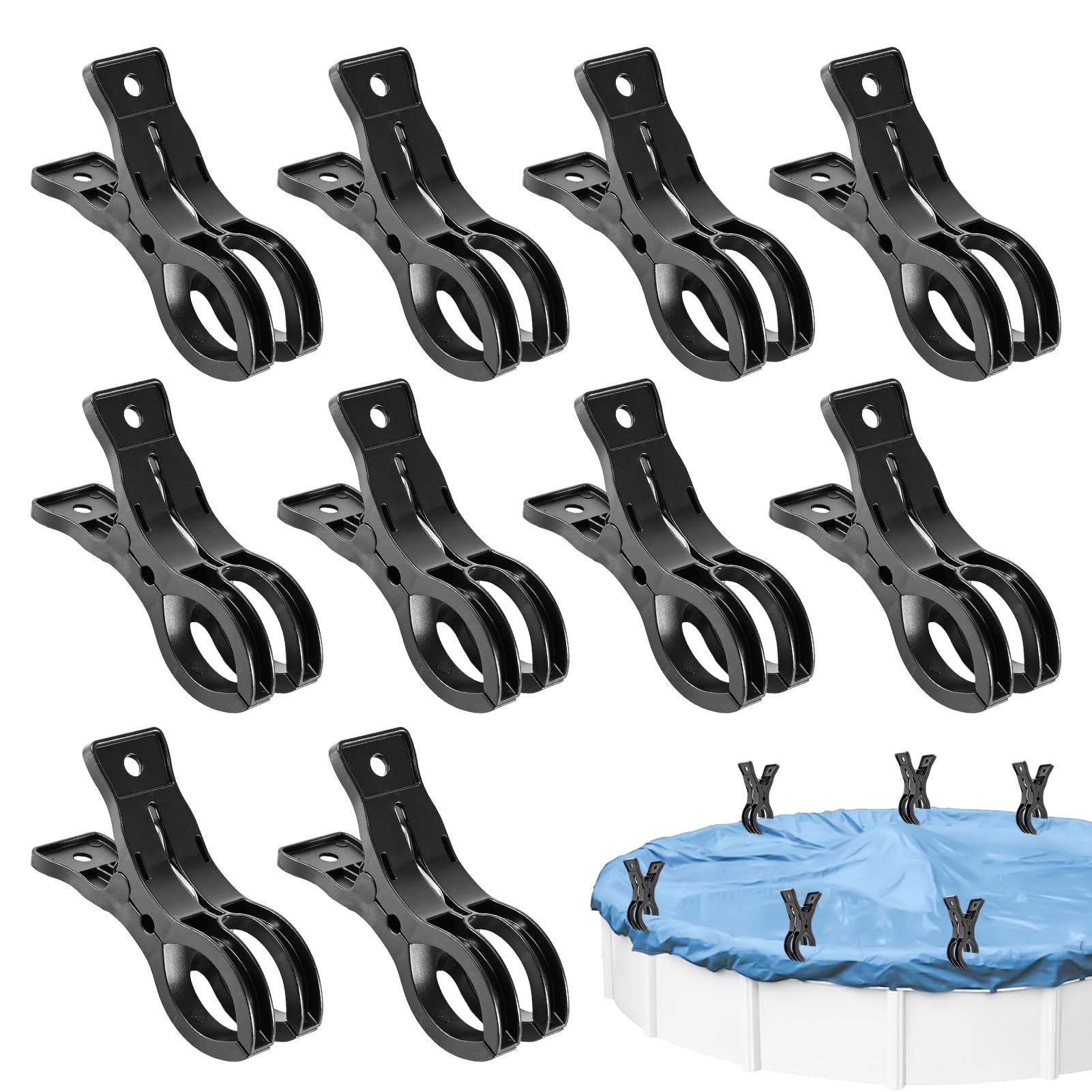 10 Pieces Large Towel Clips - Windproof & Stable - Beach Towel Fastener for Beach Lounger, Pool, Balcony, Garden & Bedding, Pool Cover Clips for Tarpaulin & Frame Pools (Black)