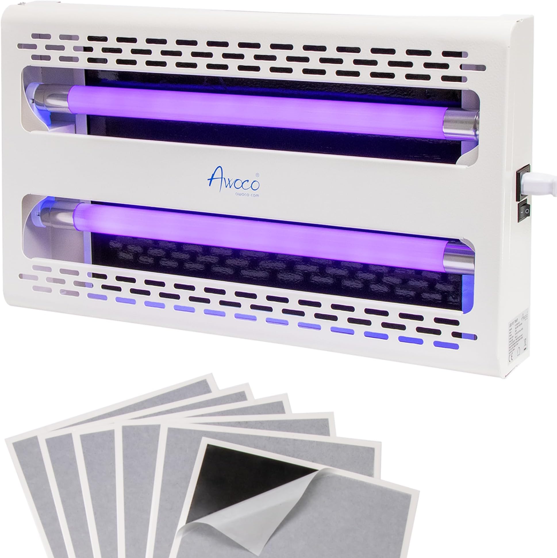 Awoco11W 100V-240V LED Wall Mount or Table Standing Sticky Fly Trap Lamp for Capturing Flies, Mosquitoes, Moths and Flying Insects (Fly Trap Combo)