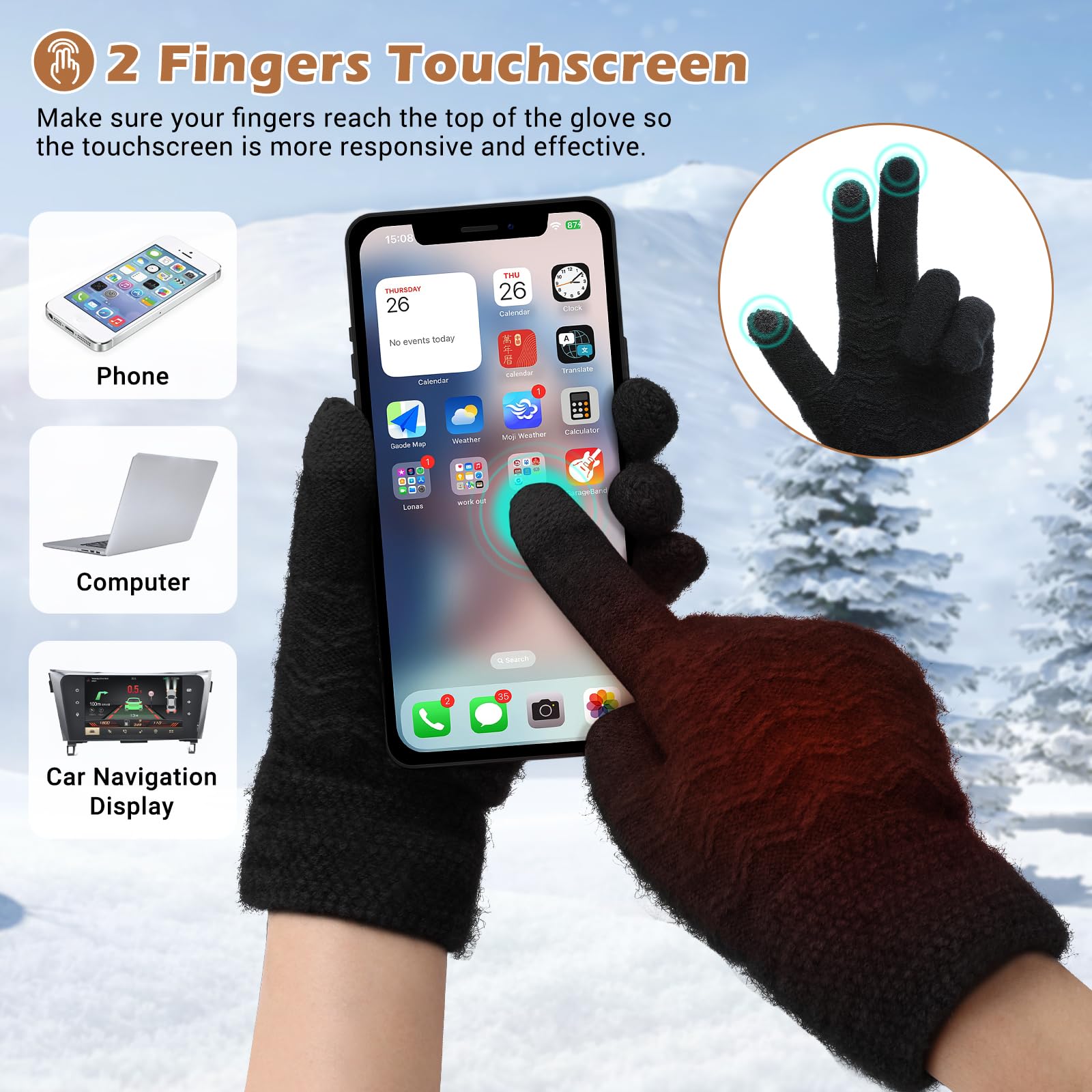 Coikes Guantes Calefactables USB para Hombres y Mujeres Guantes para Pantallas Táctiles Invierno 3 Temperatura Guantes Trabajo Frio Lavable Guantes Invierno para Esquí Senderismo Regalo
