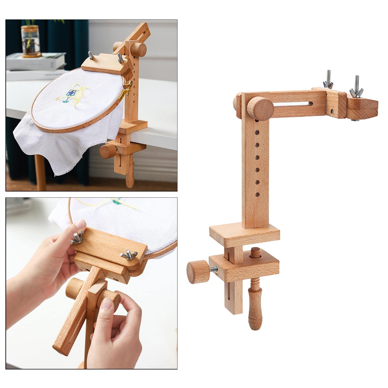 zalati Soporte de mesa de aro de bordado, soporte de madera giratorio con abrazadera para punto de cruz, manualidades, costura – doblado