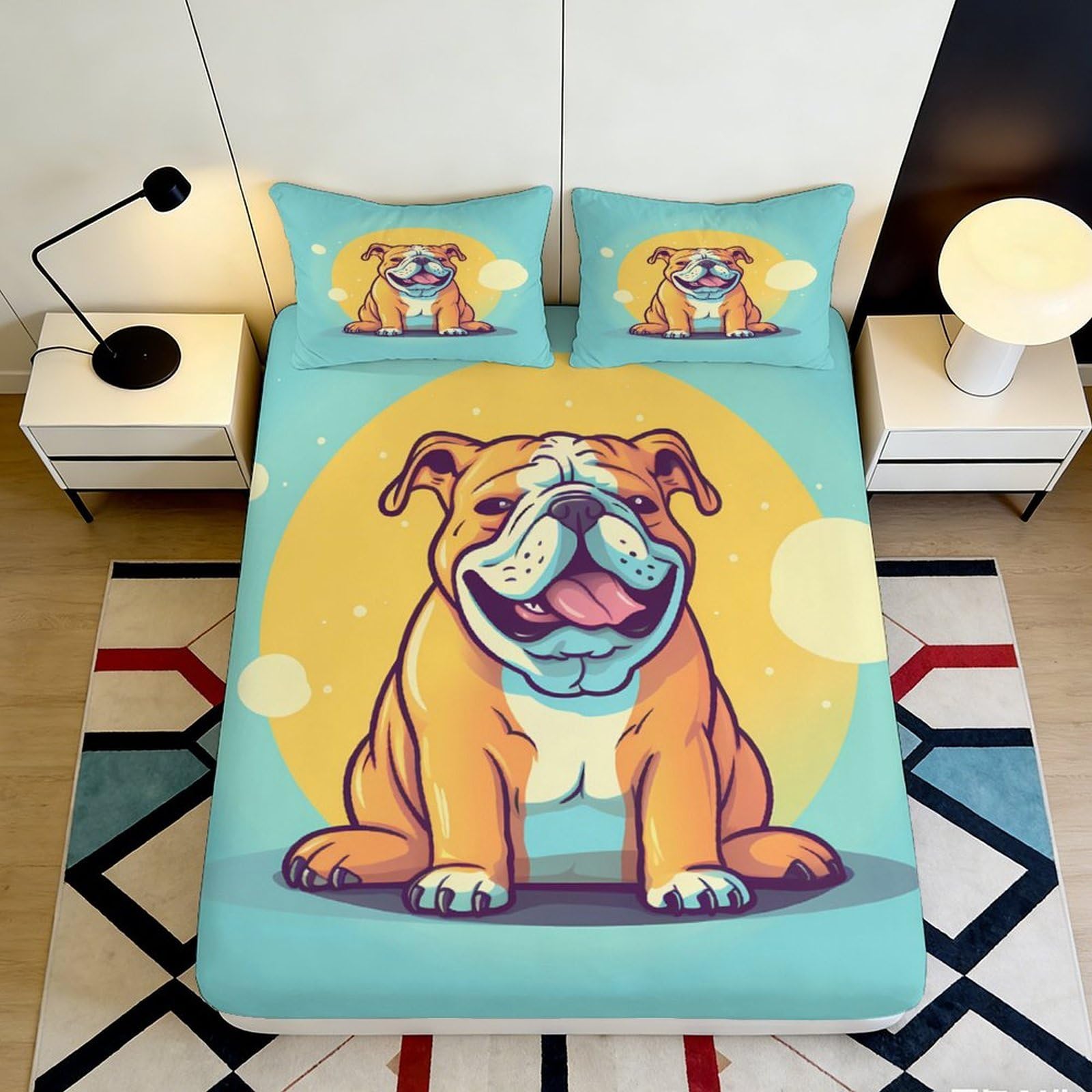 Jqzkxnhpbr Style-3 3D Printed Bulldog Cartoon Fitted Sheet Microfiber Soft Breathable Pet Art Mattress Cover For Bedroom Dorm Decor 90X200x25cm