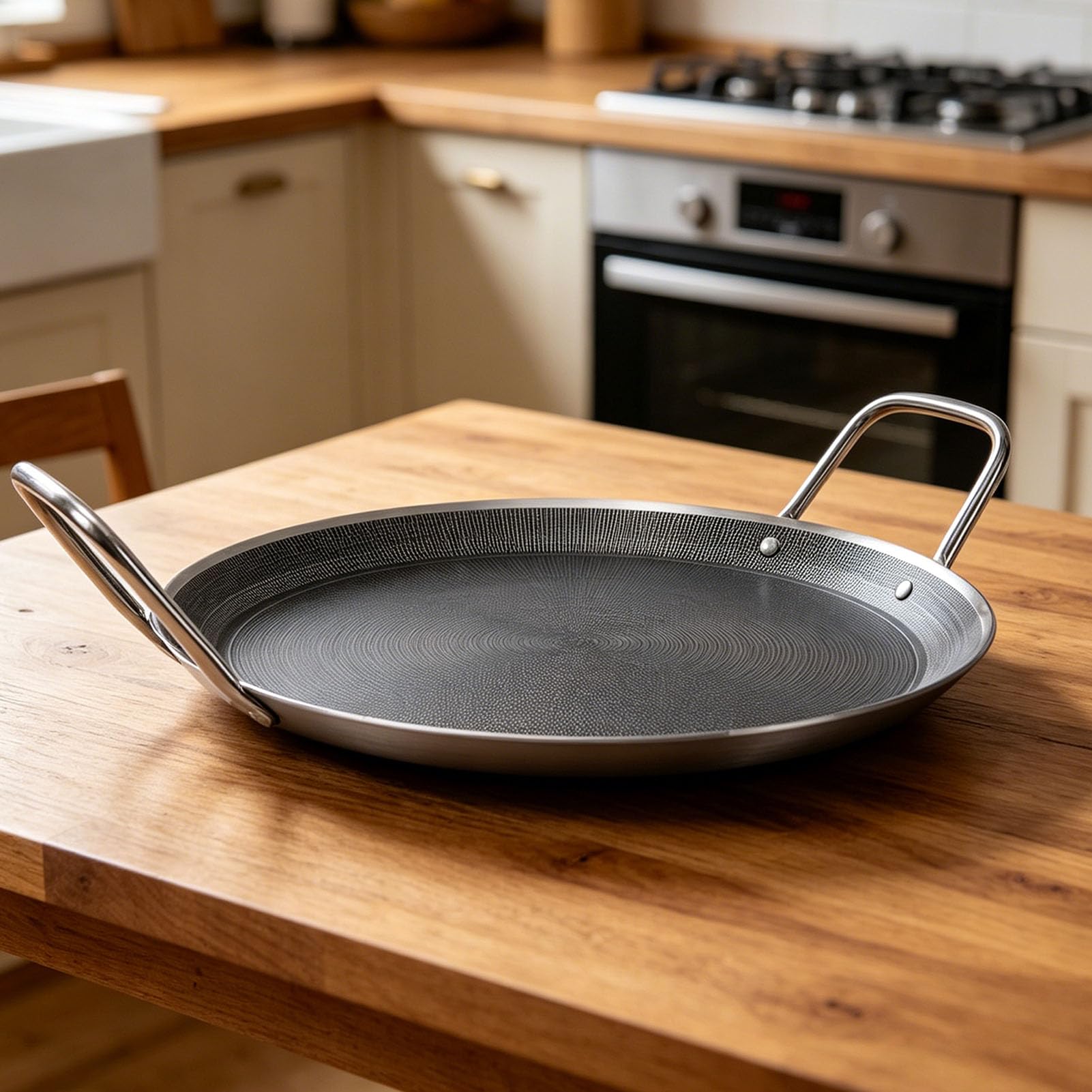 Zerodis Poêle à Frire, Poêle à Crêpes Plate en Acier Inoxydable, Double Poignées, Fond épais Antiadhésif pour la Maison, la Cuisine, la Cuisinière, le Gaz, L'induction, la Céramique et