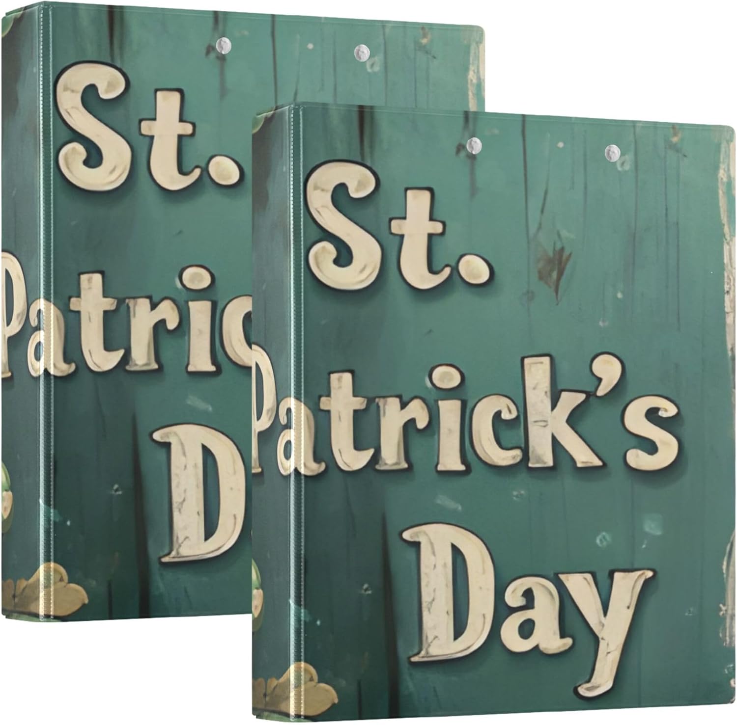 St. Patrick's Day 3 Ring Binders, 1.5” Round Ring Binders with Clipboard - Letter Size, 3 Interior PVC Clear Pockets & Anti-Slip Clip for Office School Supplies, 2PCS