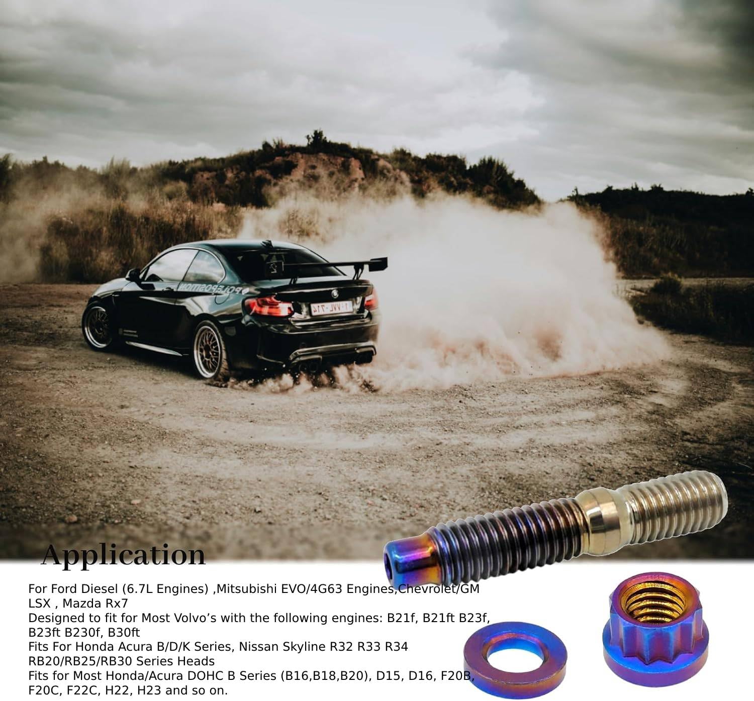 RISON-Titanium 12 Set Juego de Pernos para Colectores de Escape de Titanio M10x1.25x54mm, Prisioneros Roscados con Tuerca de Brida de Sistema de Escape, Tornillos Espárrago para Coche Moto