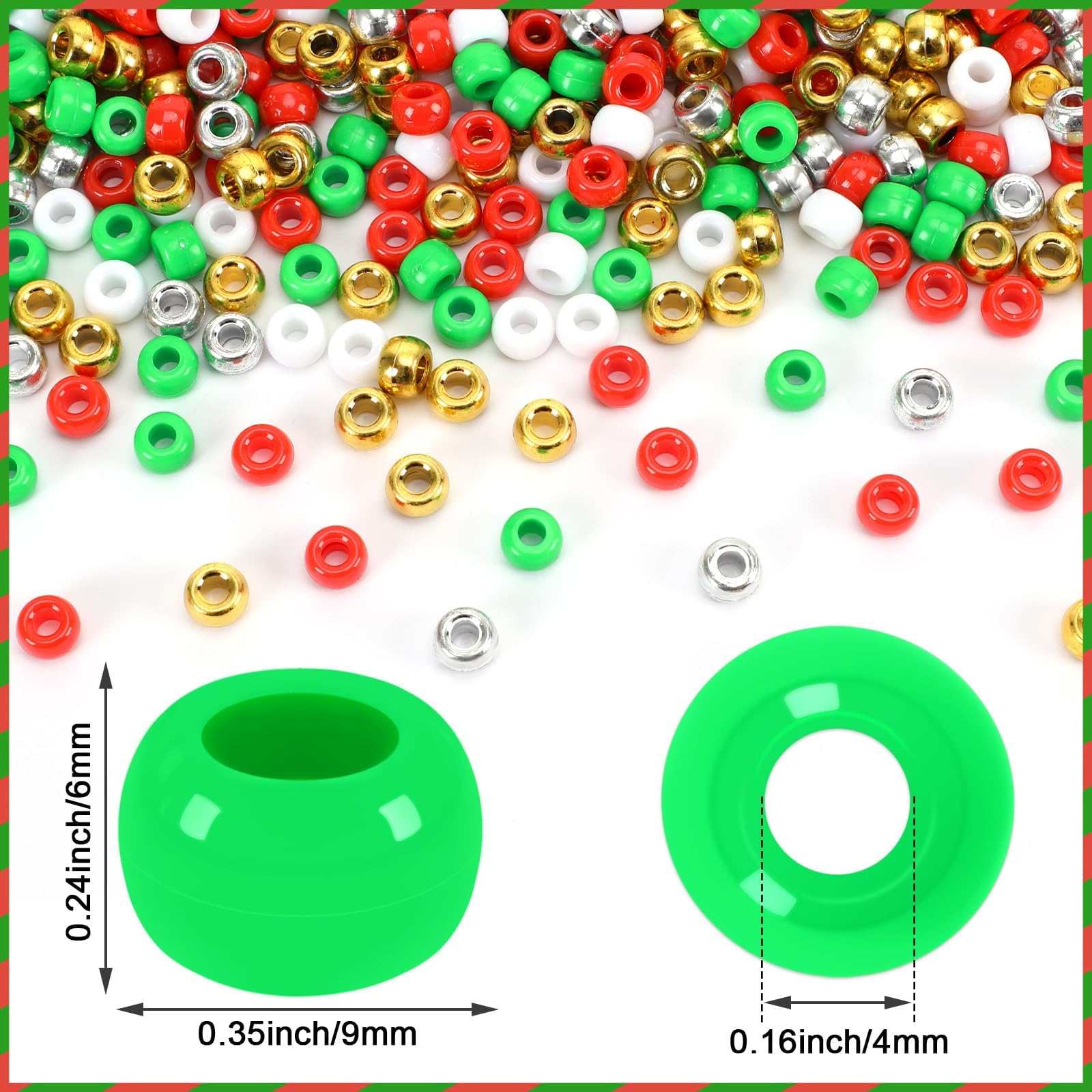 UPINS Christmas Pony Beads - 1200 Pcs Plastic Beads for Jewelry Making - Red, White, Green, Gold, Silver - DIY Crafts - Image 2