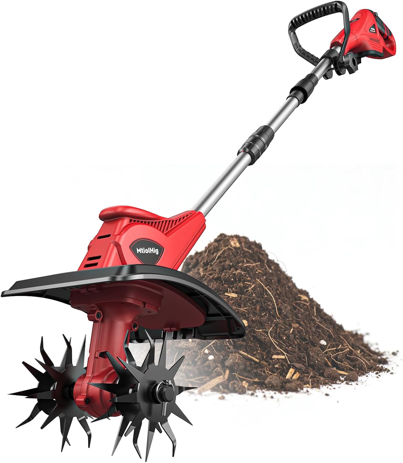 Cordless Tiller Cultivator Compatible with Milwaukee 18V, Tiller for Gardening 360RPM Electric Garden Tiller, Brushless Rototiller 9" Width 6.3" Depth for Lawn/Soil Cultivation (No Battery), Red