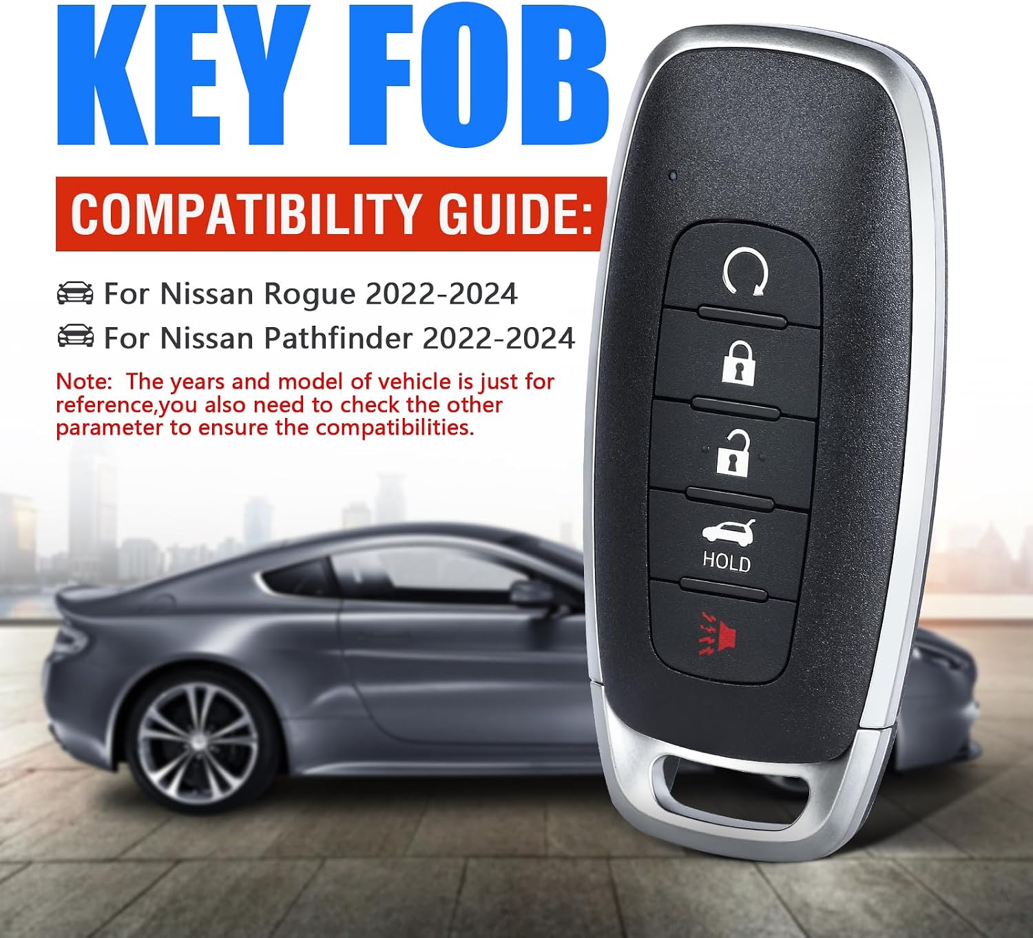 Keymall Key Fob Keyless Entry Remote Control Replacement for Nissan Rogue Pathfinder 2022 2023 2024 KR5TXPZ3 4A Chip 5 Buttons 433.92MHz