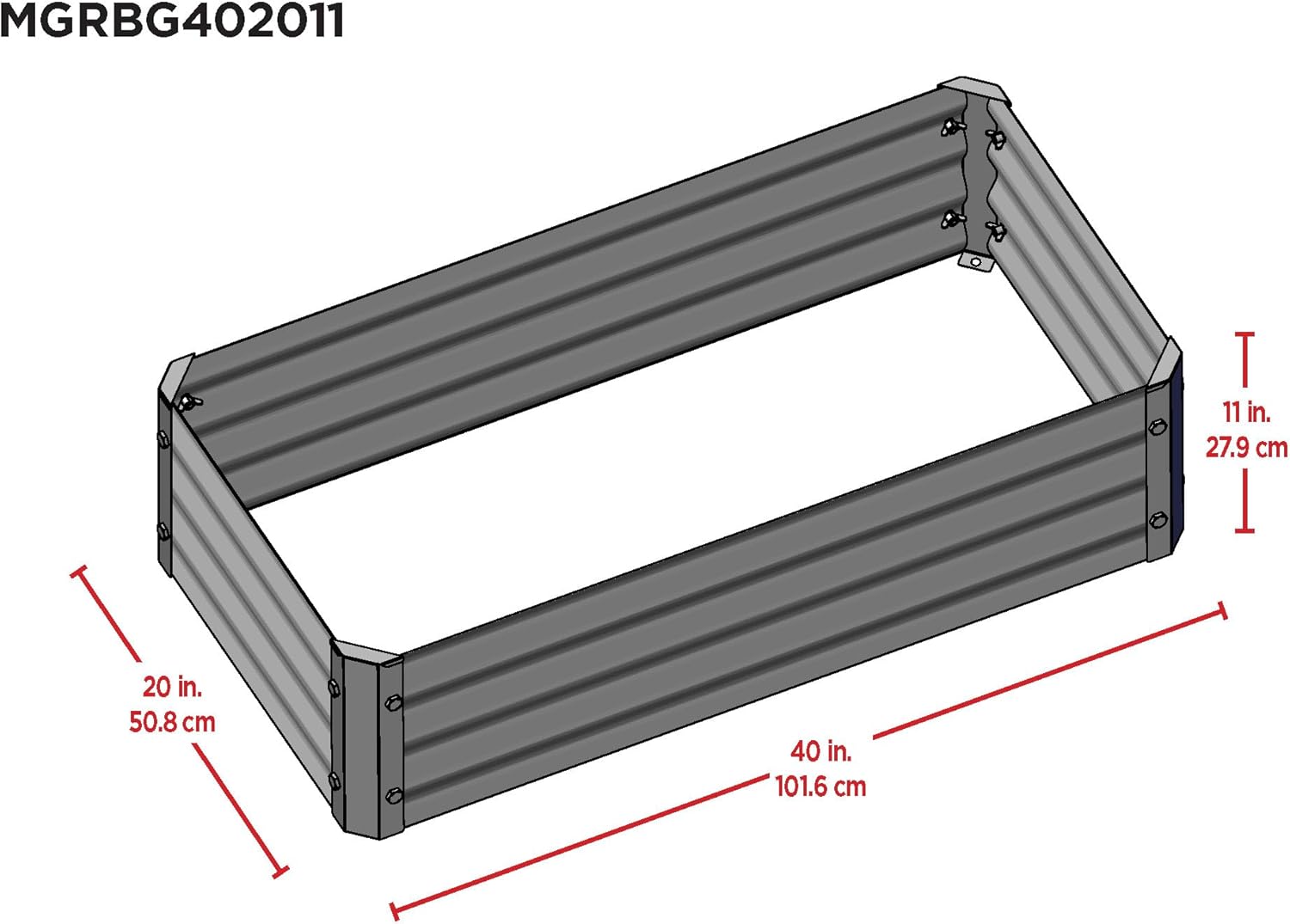 Miracle-Gro Outdoor Raised Garden Bed for Growing Edible Plants and Flowers, Chemical-Free Galvanized Steel Elevated Garden Bed, 40" D x 20" W x 10.8" H